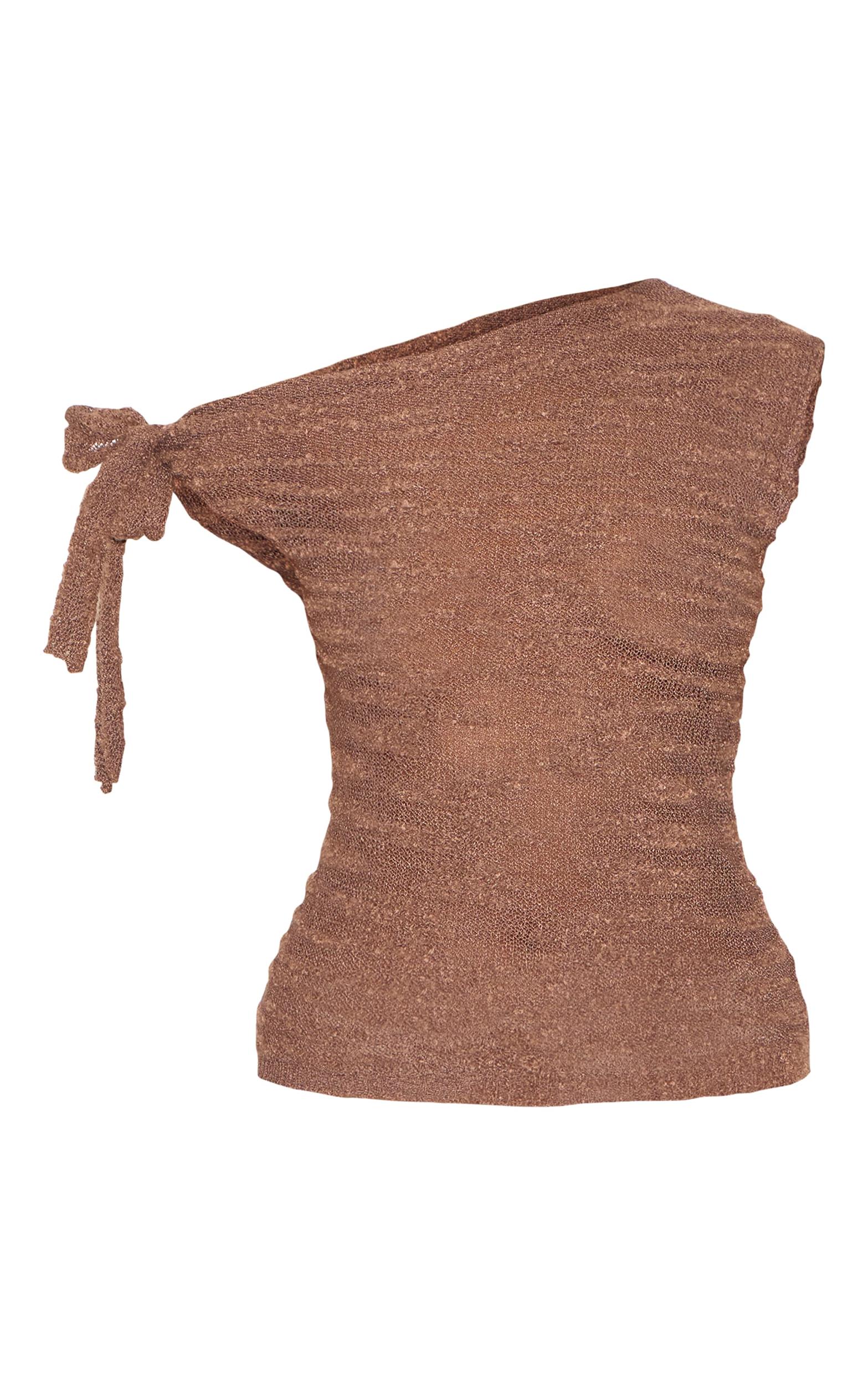 Chocolate Sheer Bobble Crochet Asymmetric Tie Top Product Image