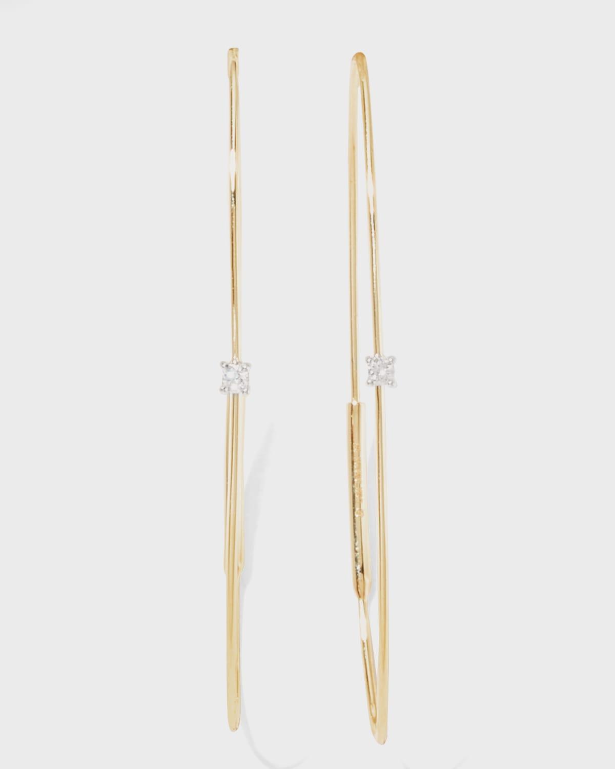 Womens 14K Yellow Gold & Diamond Small Wire Oval Magic Hoop Earrings Product Image