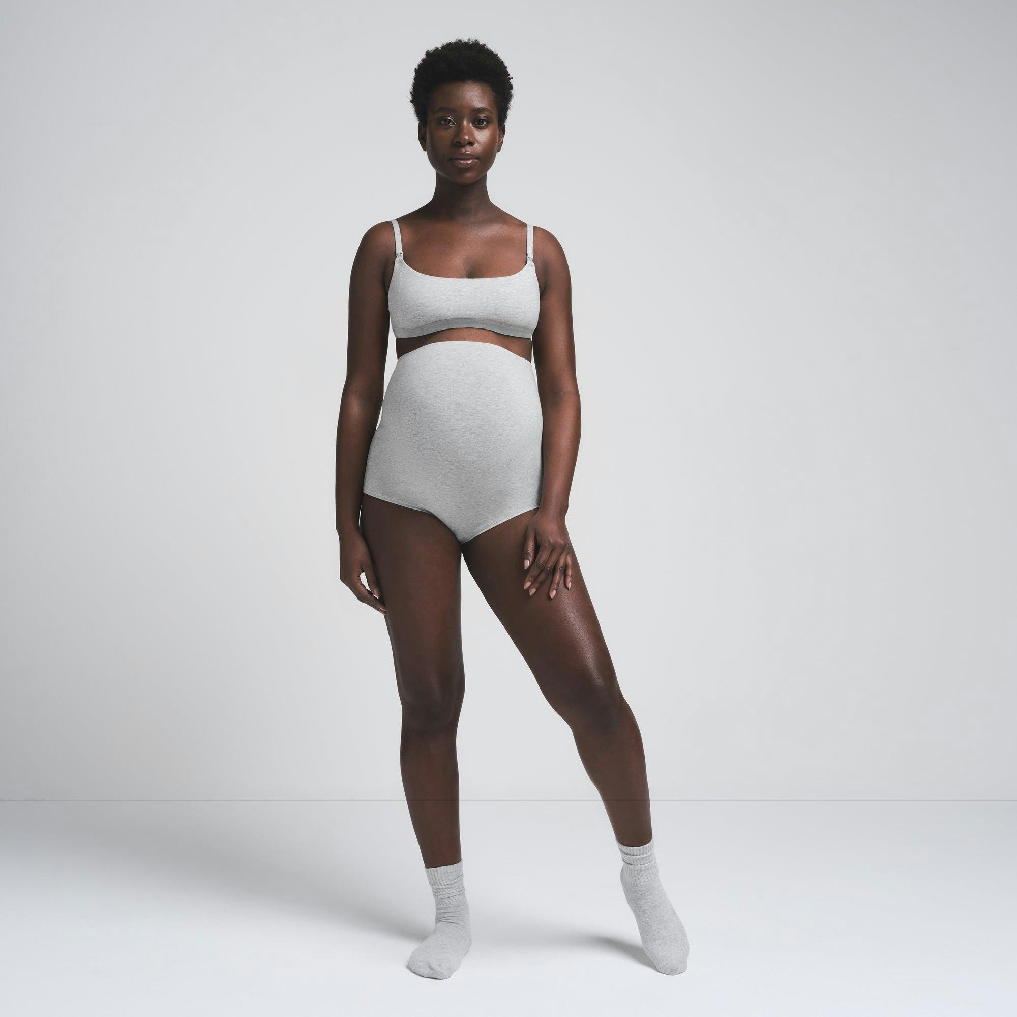 COTTON JERSEY MATERNITY HIGH-WAISTED BRIEF | LIGHT HEATHER GREY Product Image