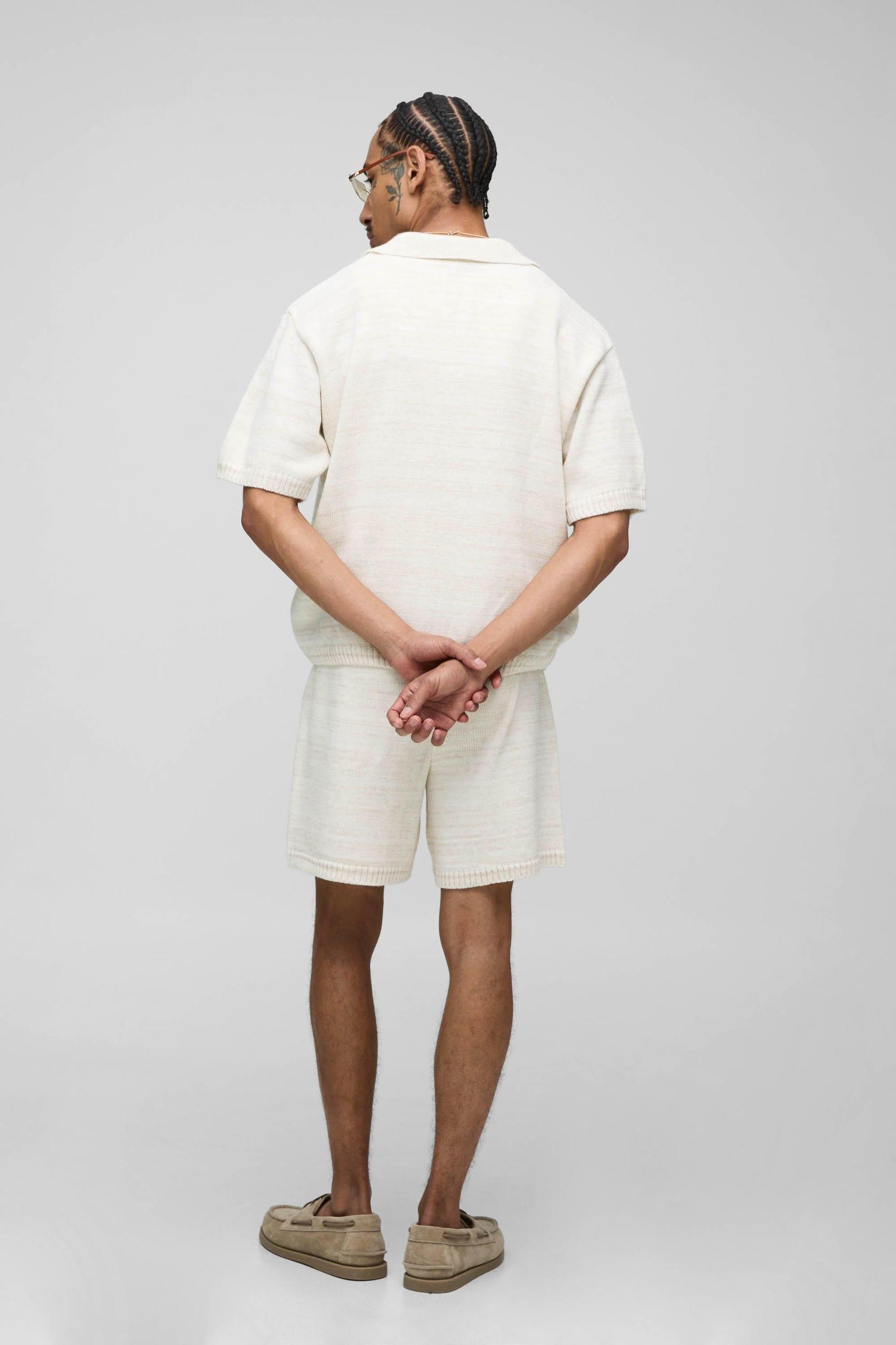 Oversized Boxy Knitted Marl Polo & Relaxed Short Set | boohooMAN USA Product Image