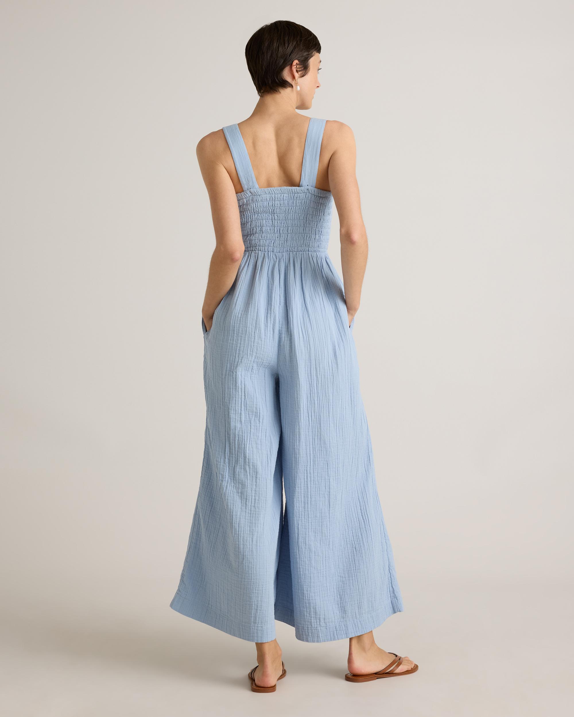 Quince | Women's Gauze Smocked Wide Leg Jumpsuit Size XS, Organic Cotton Product Image