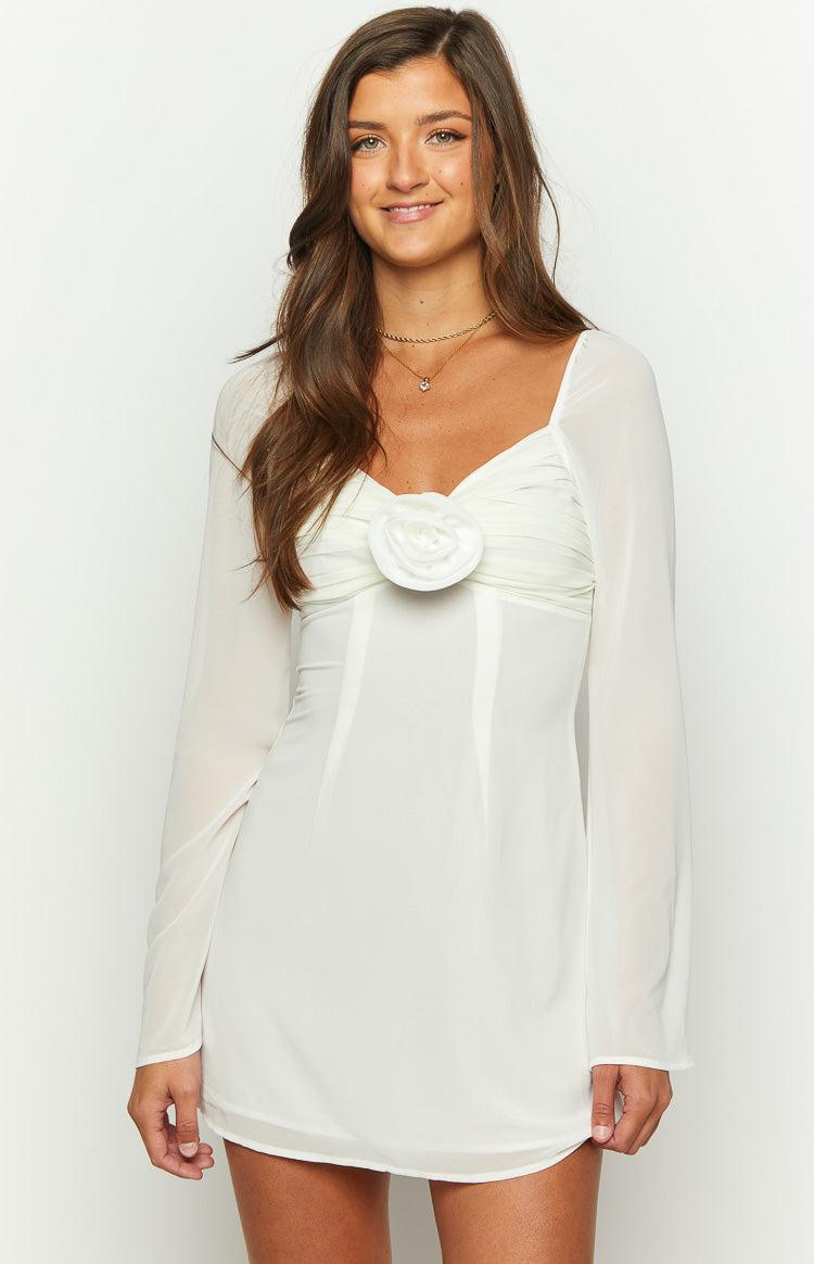 Kadence White Chiffon Long Sleeve Mini Dress Product Image