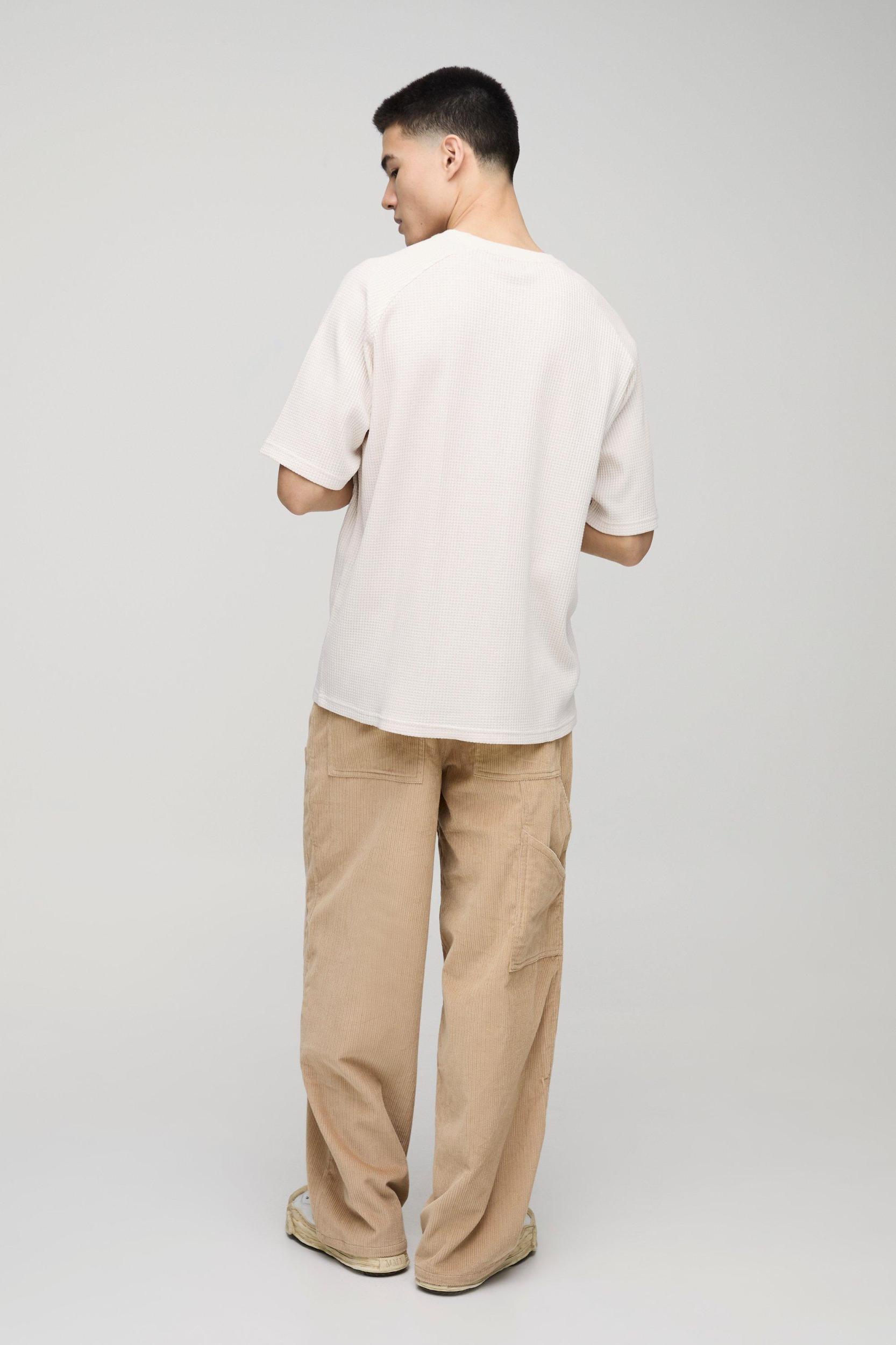 Oversized Raglan Waffle Print T-Shirt | boohooMAN USA Product Image