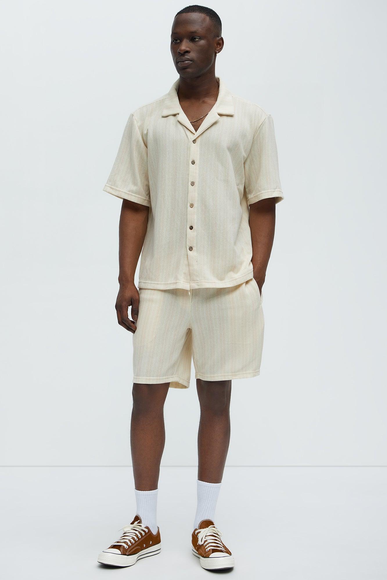 Valor Striped Short Sleeve Button Up - Cream Male Product Image