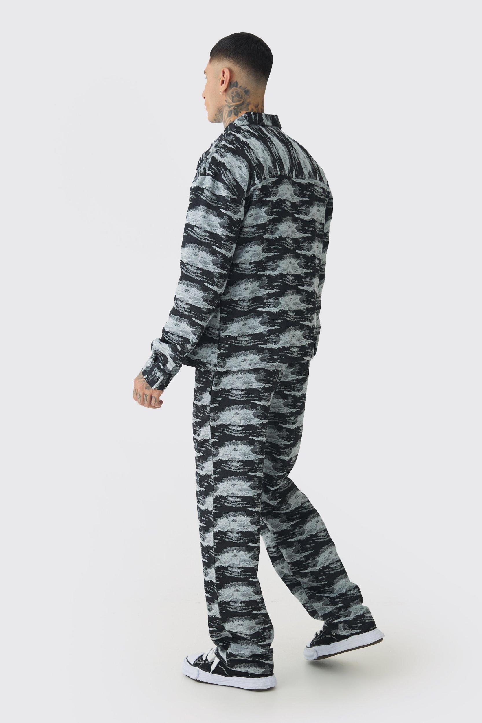 Tall Textured Jacquard Relaxed Fit Pants | boohooMAN USA Product Image