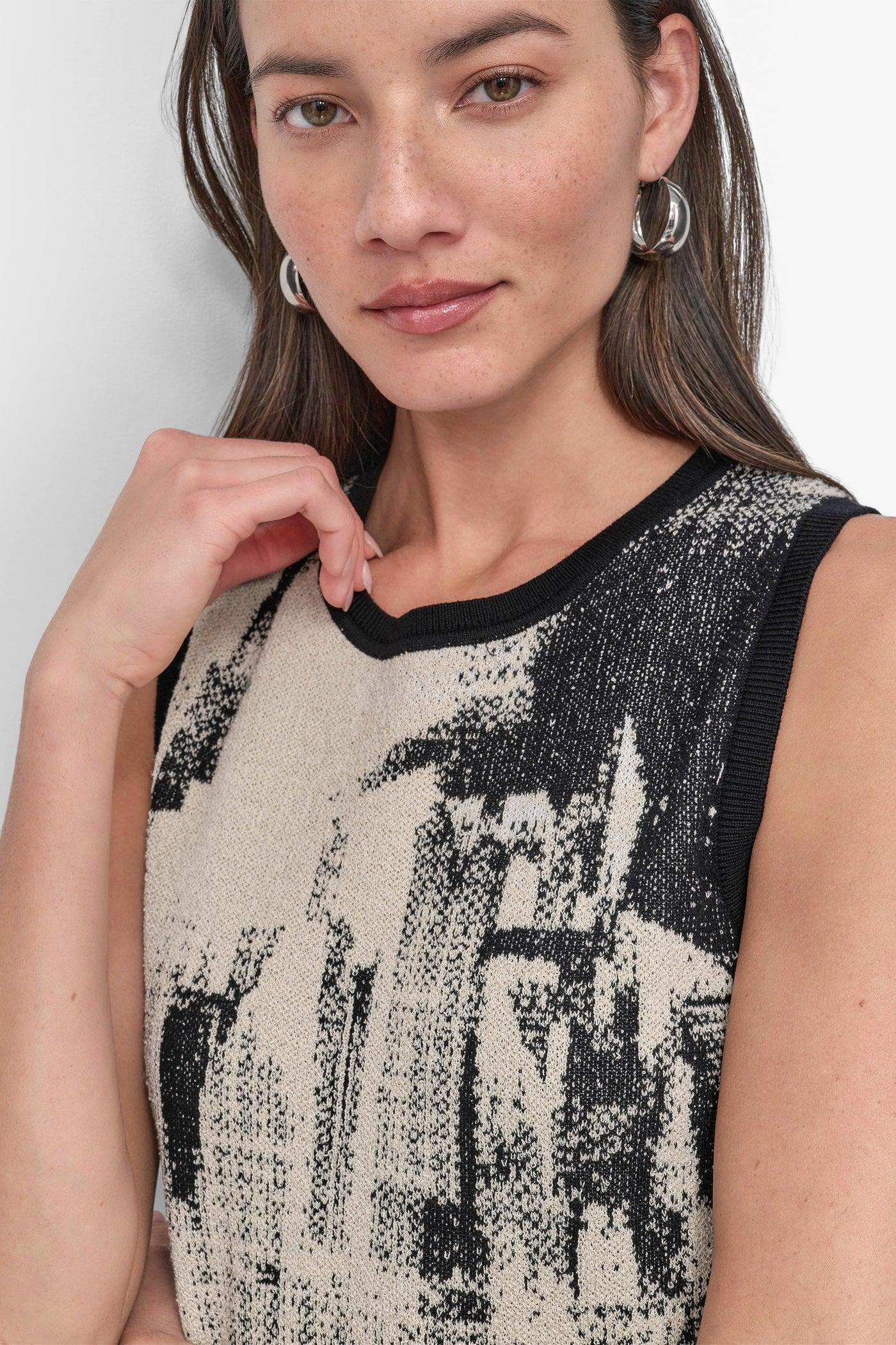 SLEEVELESS BOUCLE PRINTED SWEATER Product Image