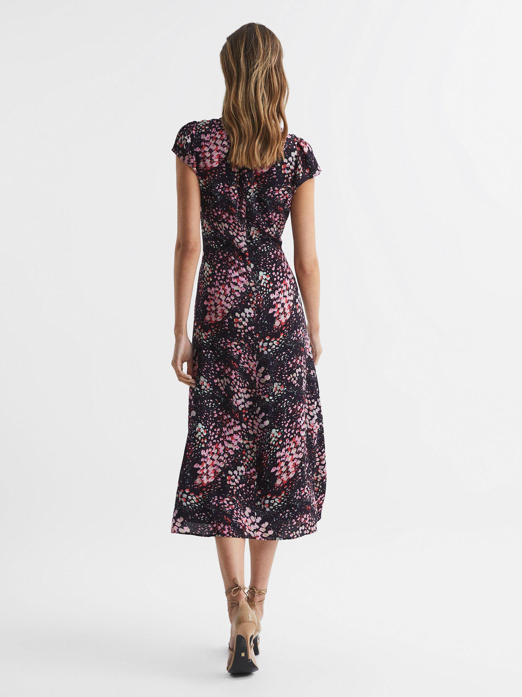 Animal Print Fitted Midi Dress in Black/Pink Product Image