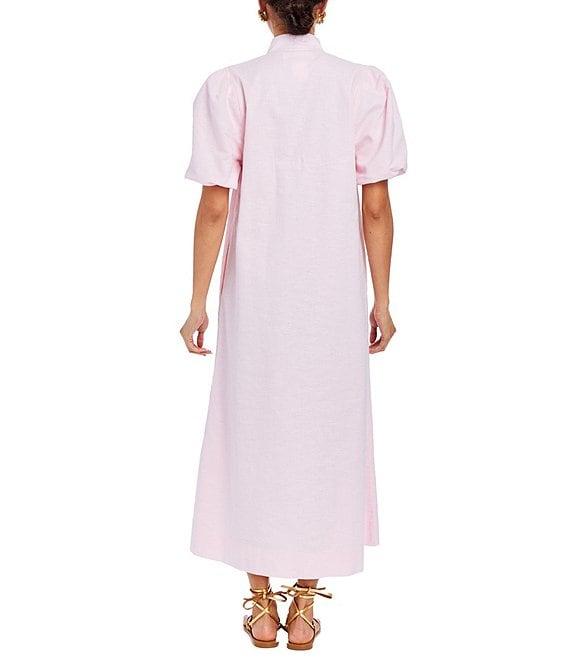 Mestiza New York Elliana Barong Woven Embroidered Mandarin Short Puff Sleeve Midi Dress Product Image
