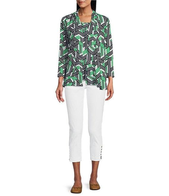 Multiples Knit Stripe Multi Long Sleeve Open-Front Matching Tank Top Set Product Image