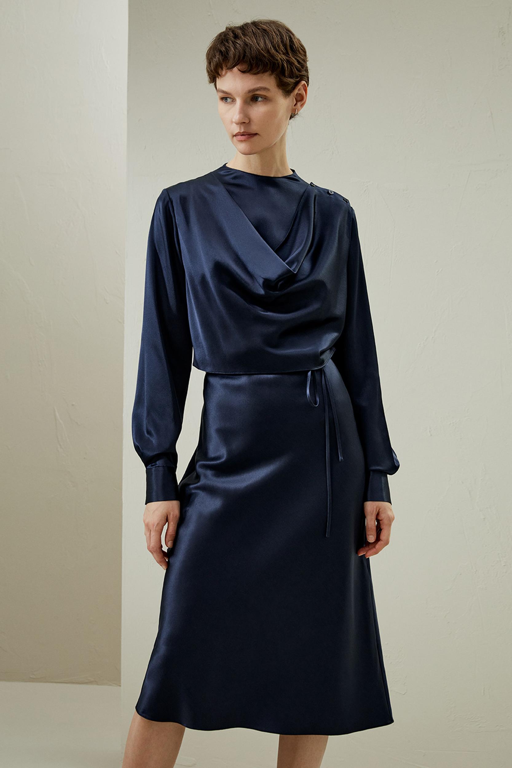 Mock Neck Silk Midi Dress Product Image