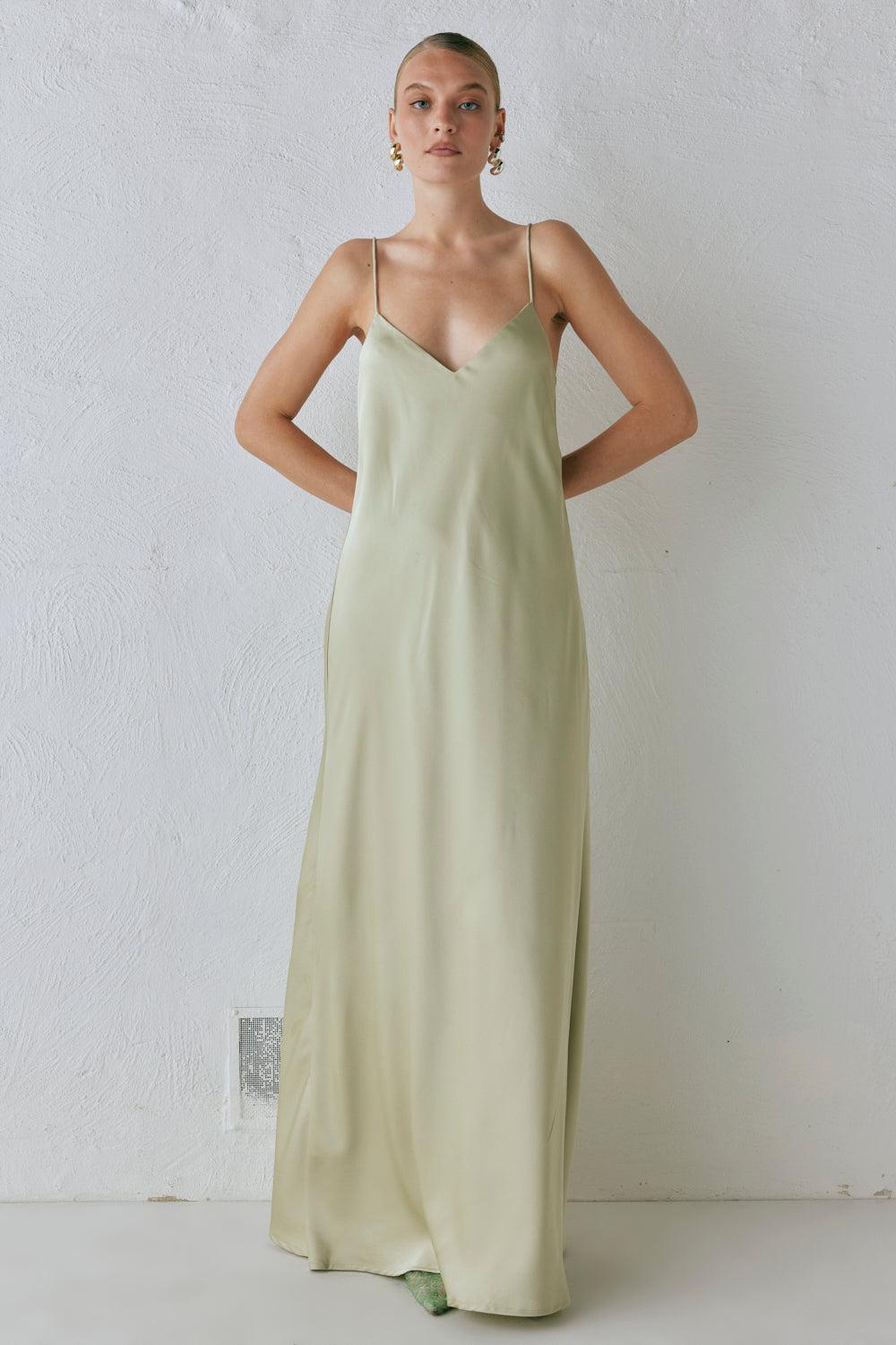 Ida Satin Maxi Dress Sage Product Image