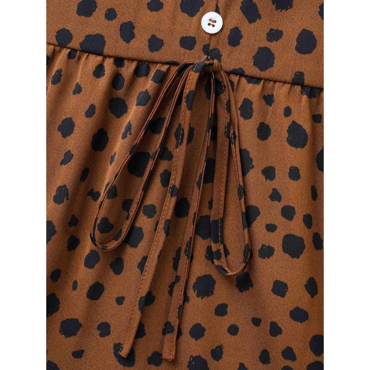 Plus Size Leopard Print Tie Knot Ruffle Layered Hem Dress Browncoffeecolor Women Elegant Tie knot V-neck Long Sleeve Curvy BloomChic 10/M Product Image