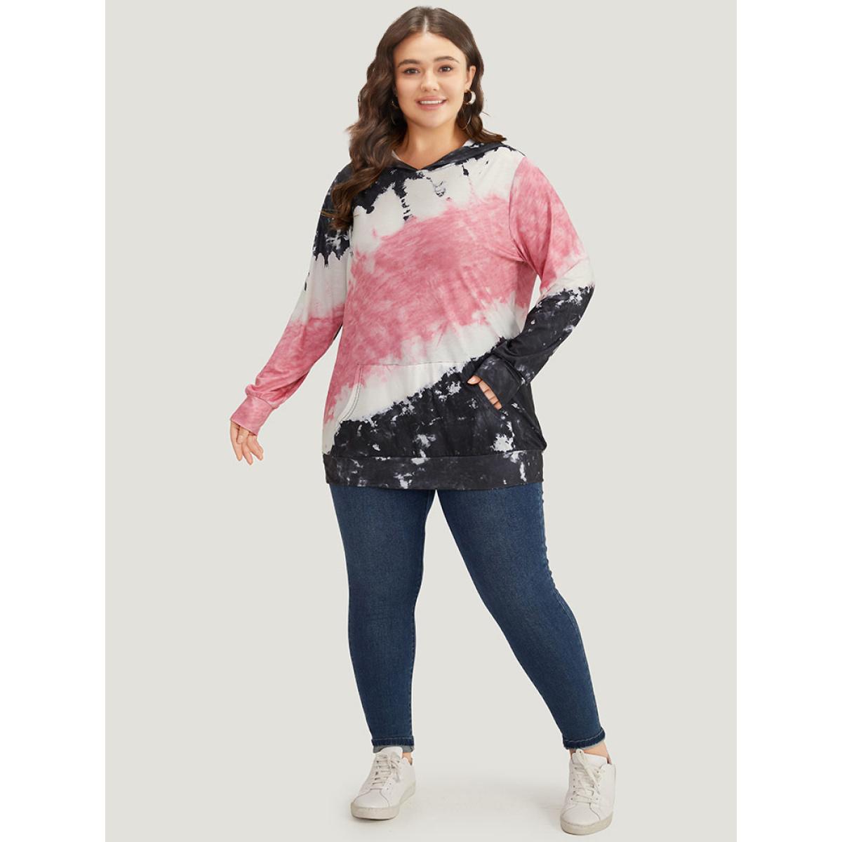 Plus Size Tie Dye Hooded Pocket Sweatshirt Women Multicolor Casual Tie Dye Hooded Dailywear Sweatshirts BloomChic 22-24/3X Product Image