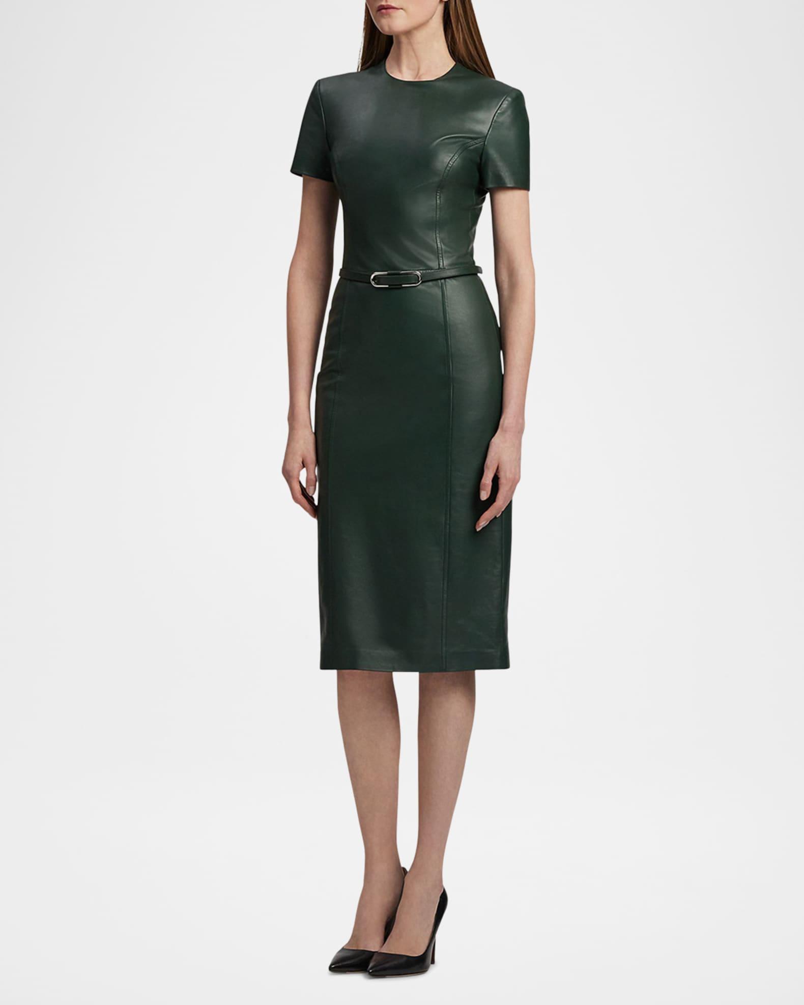 Bethanne Lambskin Leather Short-Sleeve Dress Product Image
