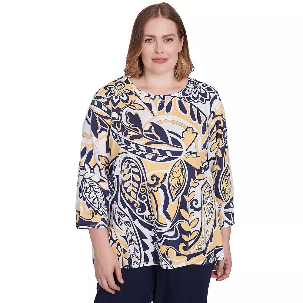 Plus Size Alfred Dunner Dramatic Paisley Crewneck Top, Women's, Size: 1XL, Multi Yellow Product Image
