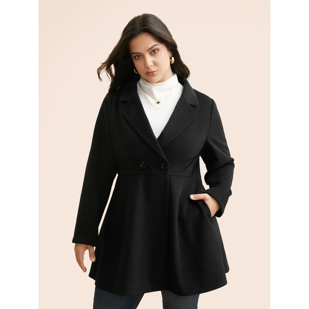 Plus Size Suit Collar Button Up Slightly Stretchy Jacket Women Black Button Bodycon Side seam pocket Everyday Jackets BloomChic 28/5X Product Image