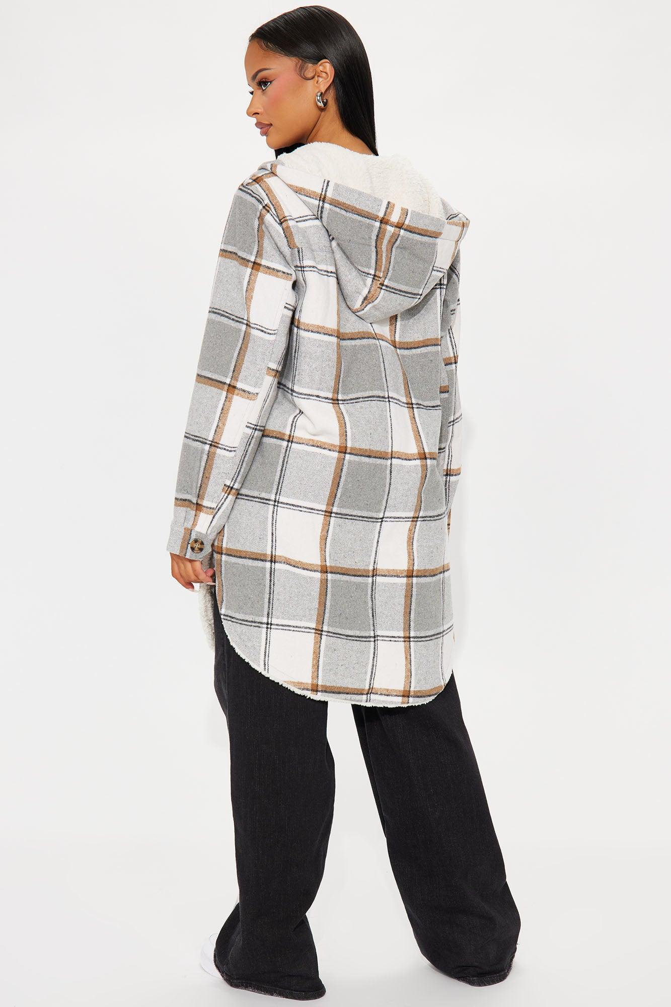 Charlotte Plaid Sherpa Lined Shacket - Grey/combo Product Image