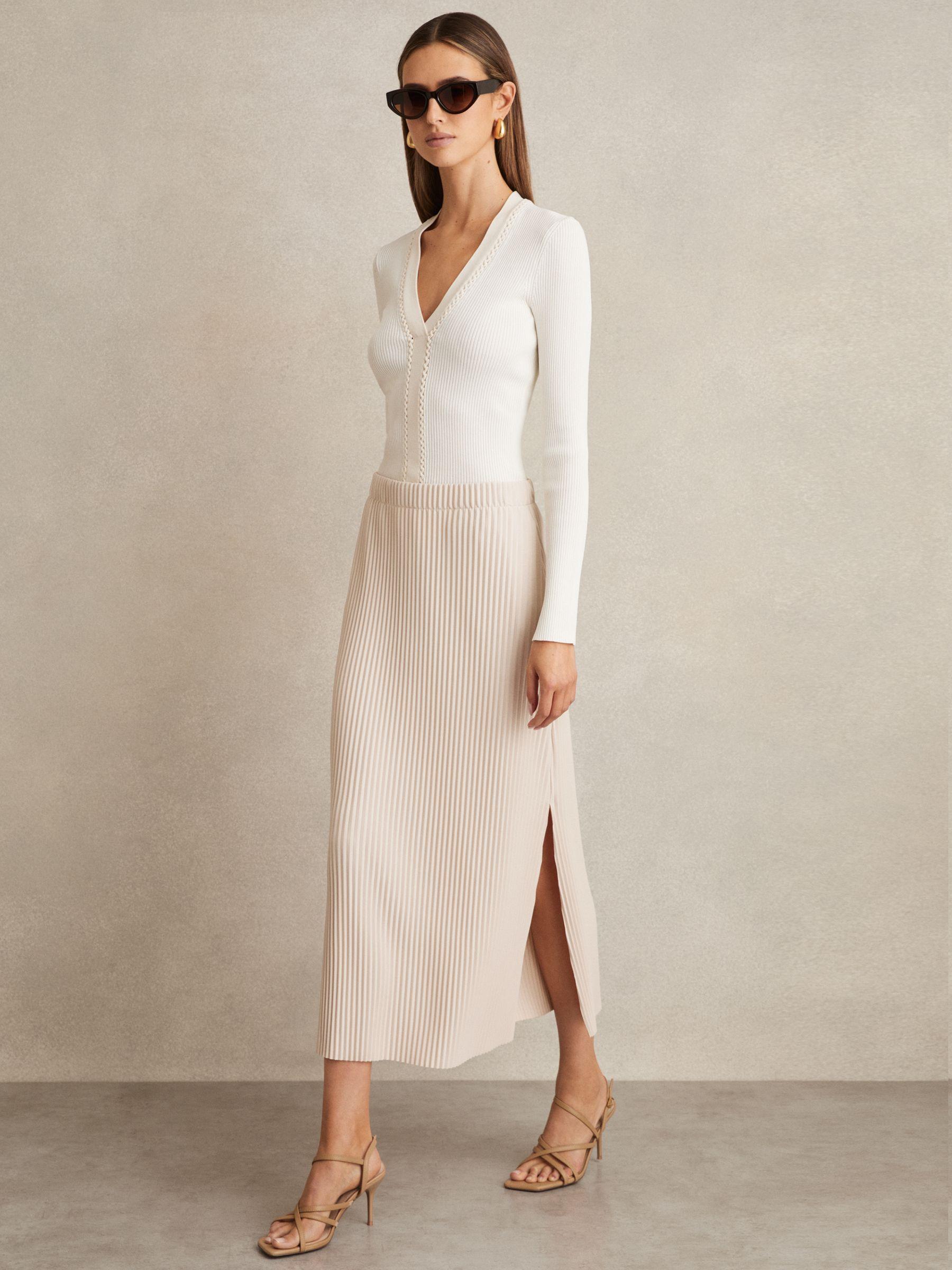 Pleated Jersey Midi Skirt in Stone Product Image