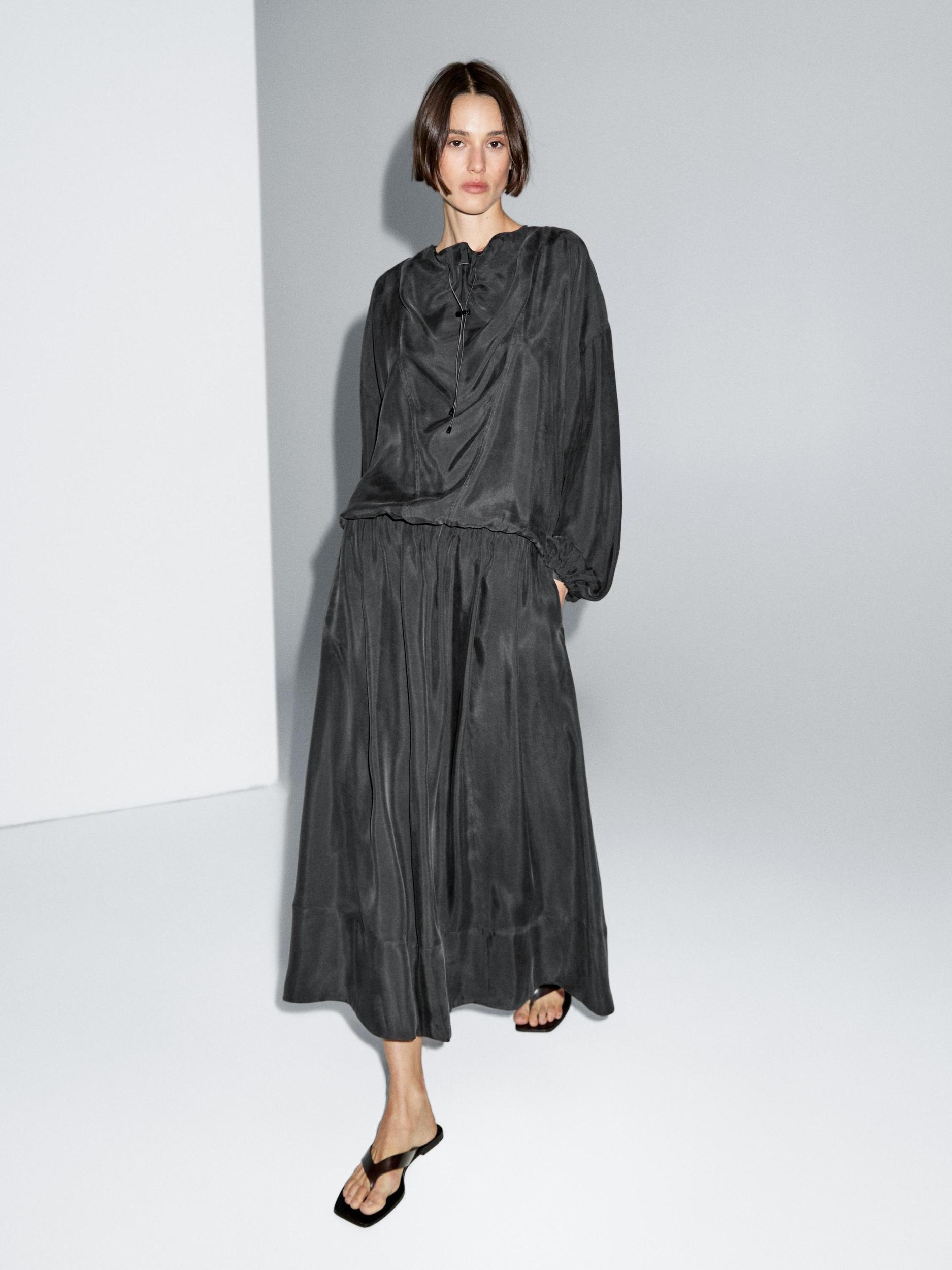 Cotton blend knit flared midi skirt Product Image