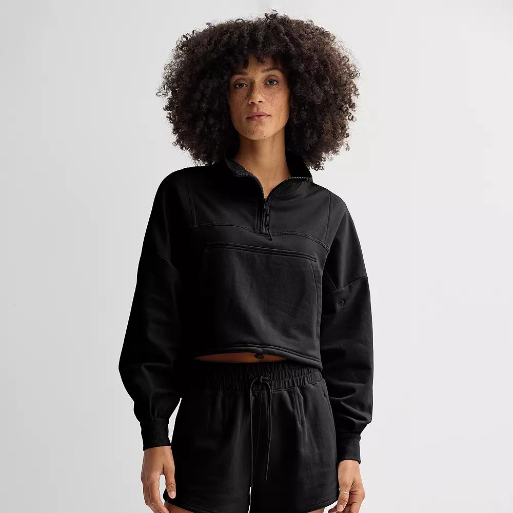 Women's FLX Embrace Seamed Quarter Zip Top, Size: Medium, Mineral Black Product Image