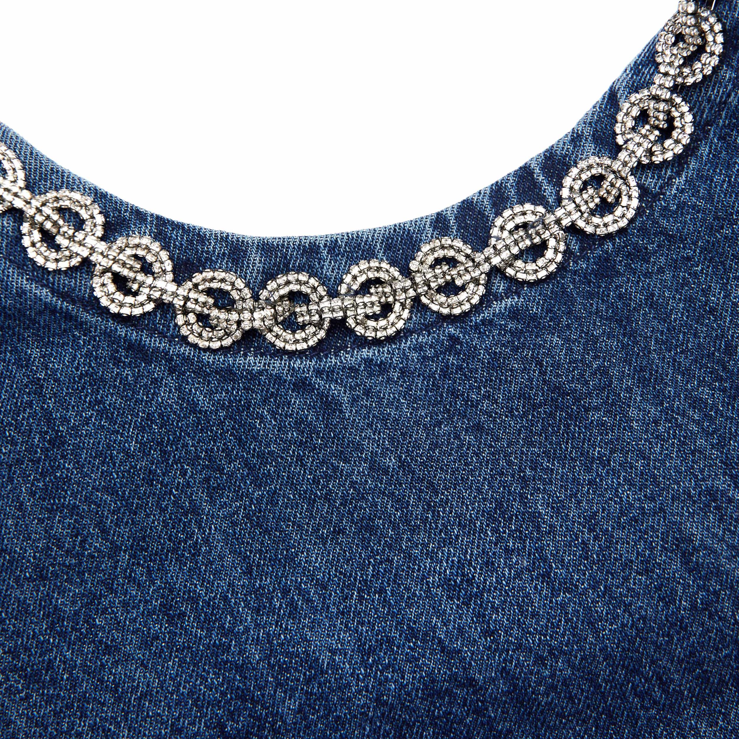 Denim Crystal Trim Mini Dress Product Image