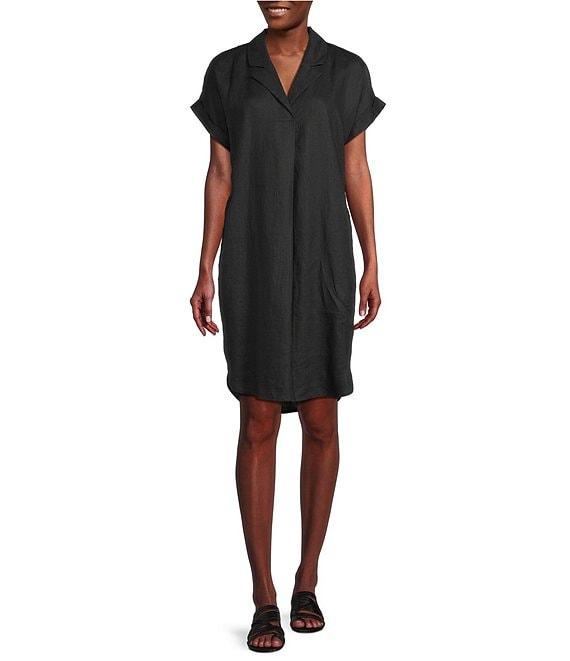 Eileen Fisher Organic Linen Notch Collar Cap Sleeve Shirtdress Product Image