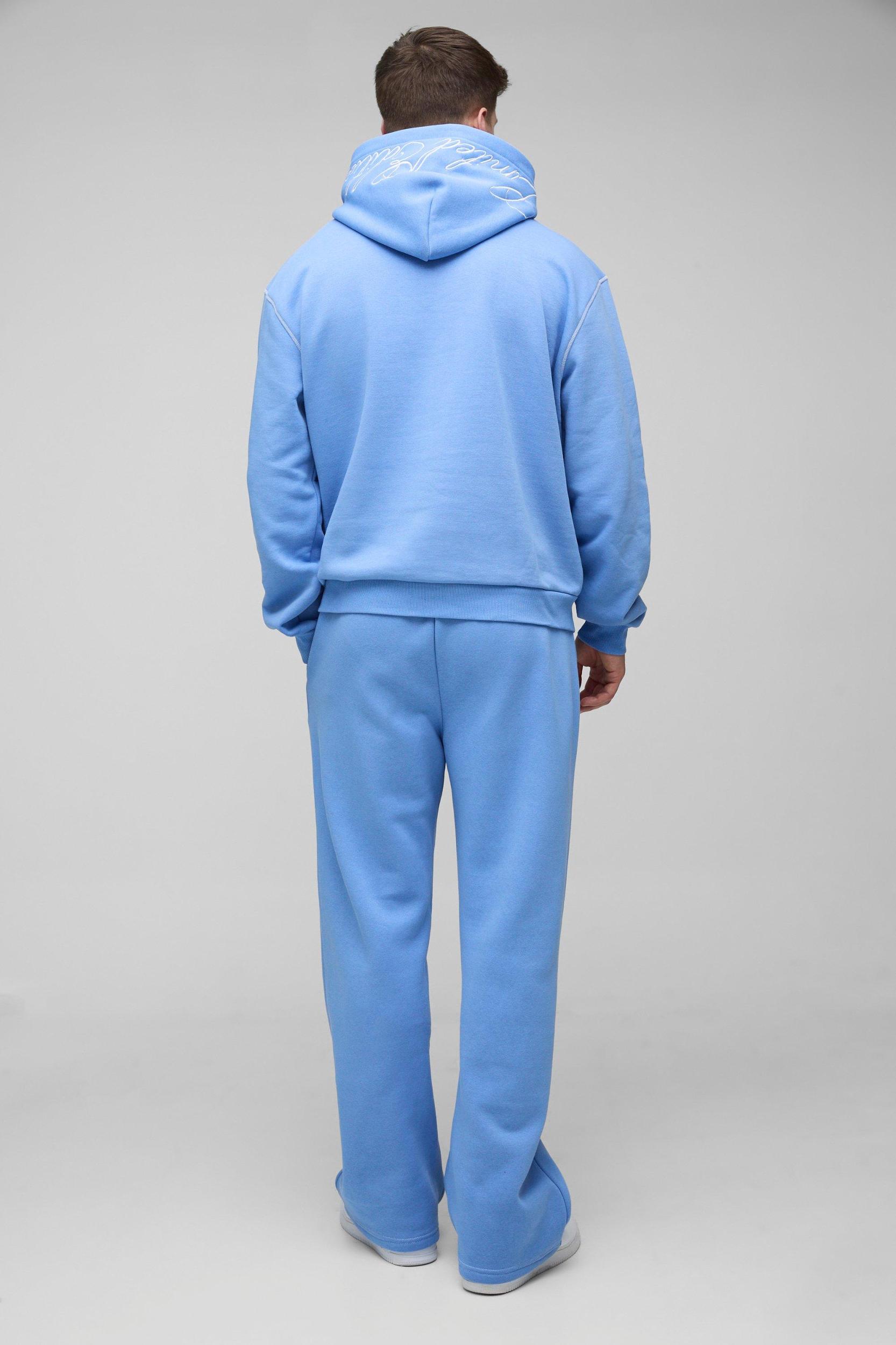 Tall Oversized Boxy Twill Applique Contrast Stitch Hooded Tracksuit | boohooMAN USA Product Image