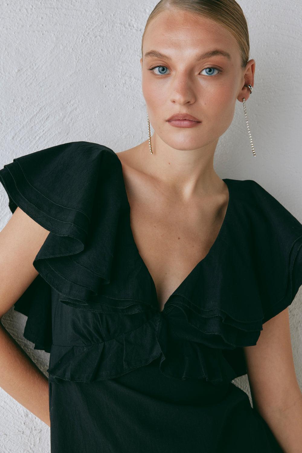 Party Nights Frill Mini Dress Black Product Image