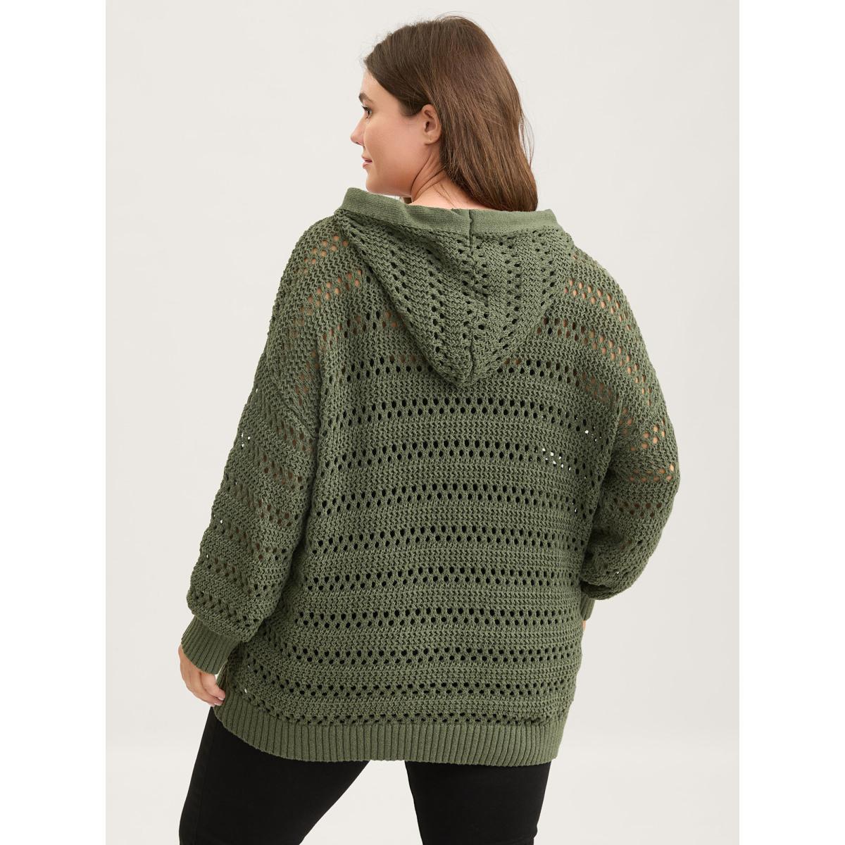 Plus Size Cut-Out Textured Drop Shoulder Pullover Moss Women Leisure Loose Long Sleeve Hooded Casual Pullovers BloomChic 14-16/1X Product Image