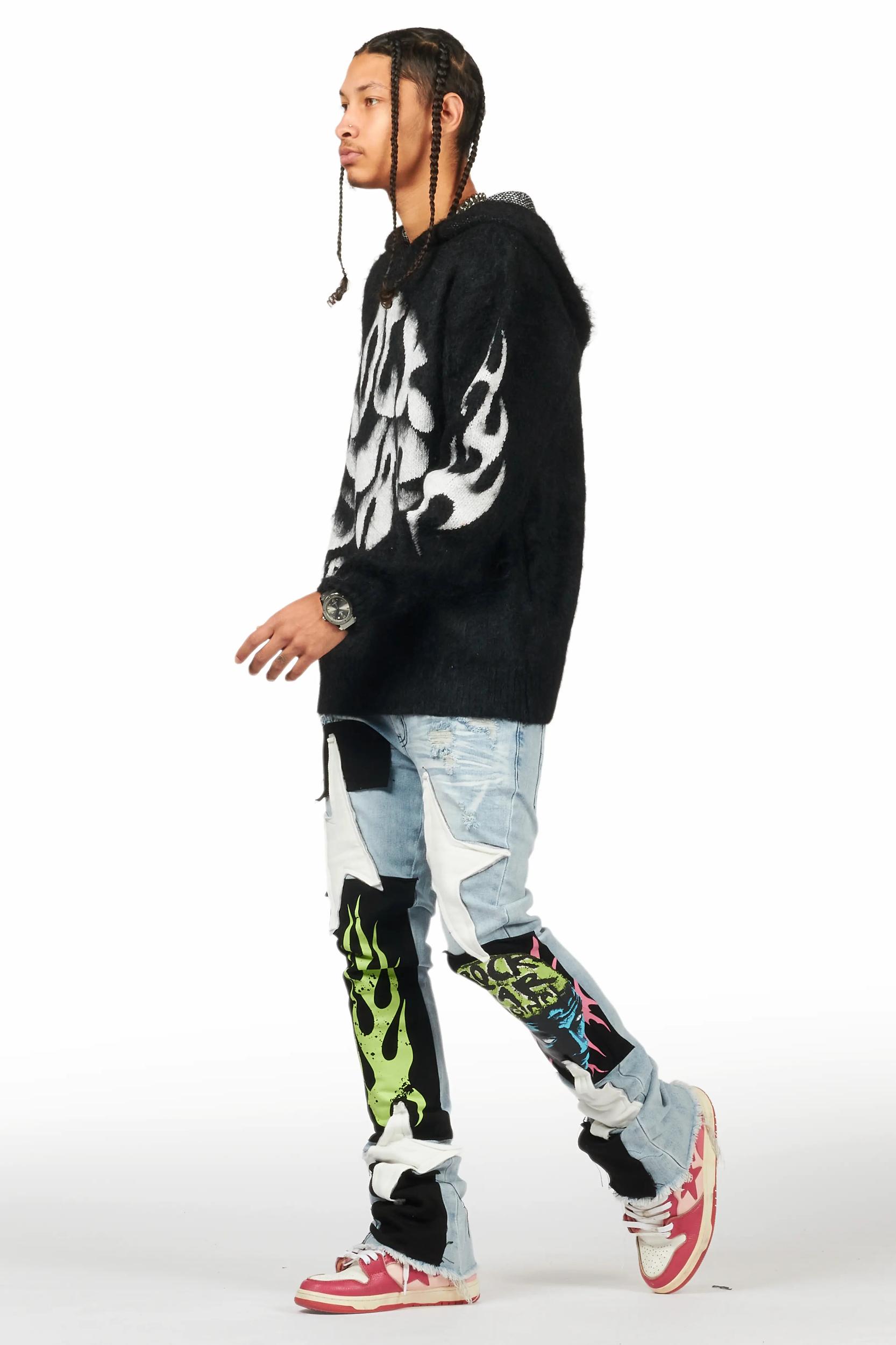 Hakon Black Graphic Knitted Mohair Hoodie Male Product Image