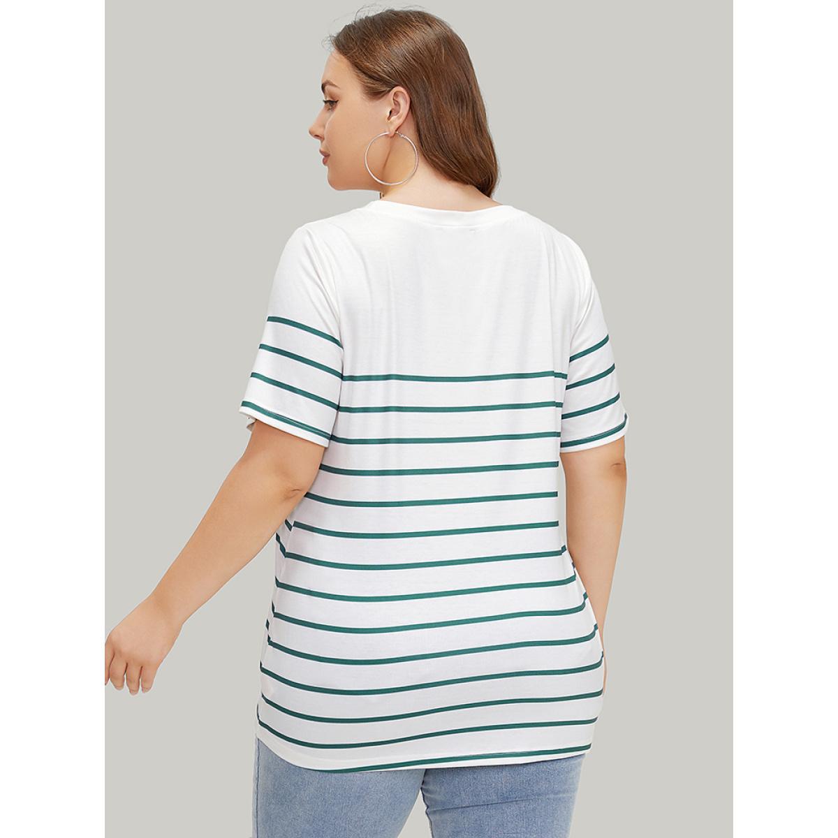 Plus Size Striped & Slogans Print Crew Neck T-shirt White Women Casual Positive slogan Dailywear T-shirts BloomChic 28/5X Product Image