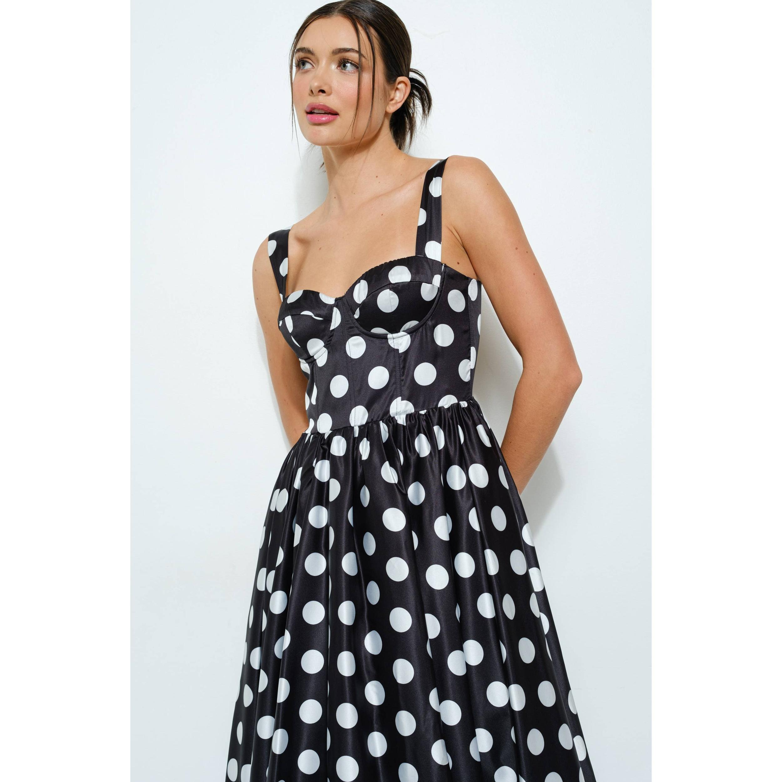 Polka Dot Bustier Midi Dress Product Image