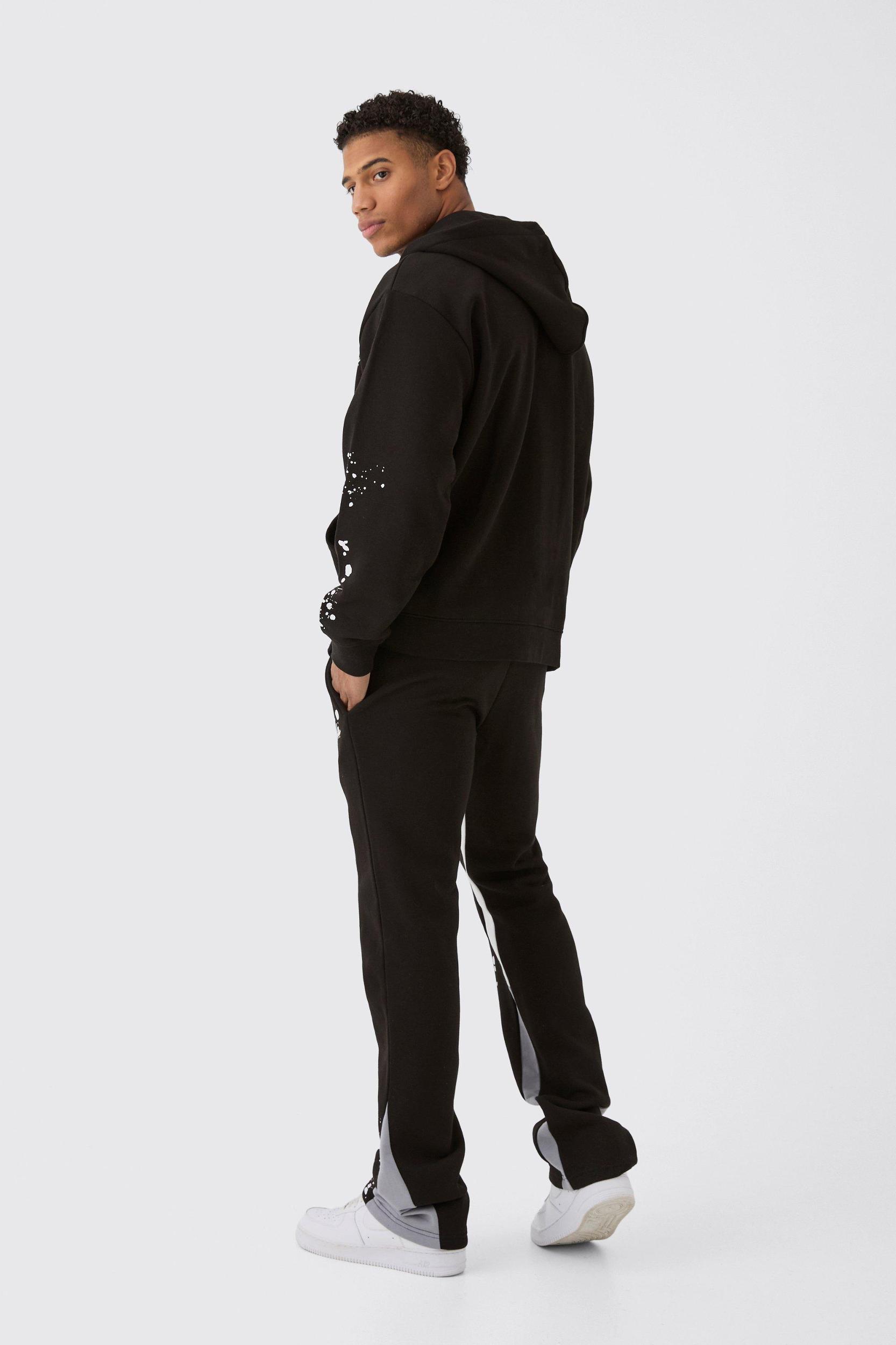 Oversized Graffiti Paint Splatter Gusset Tracksuit | boohooMAN USA Product Image