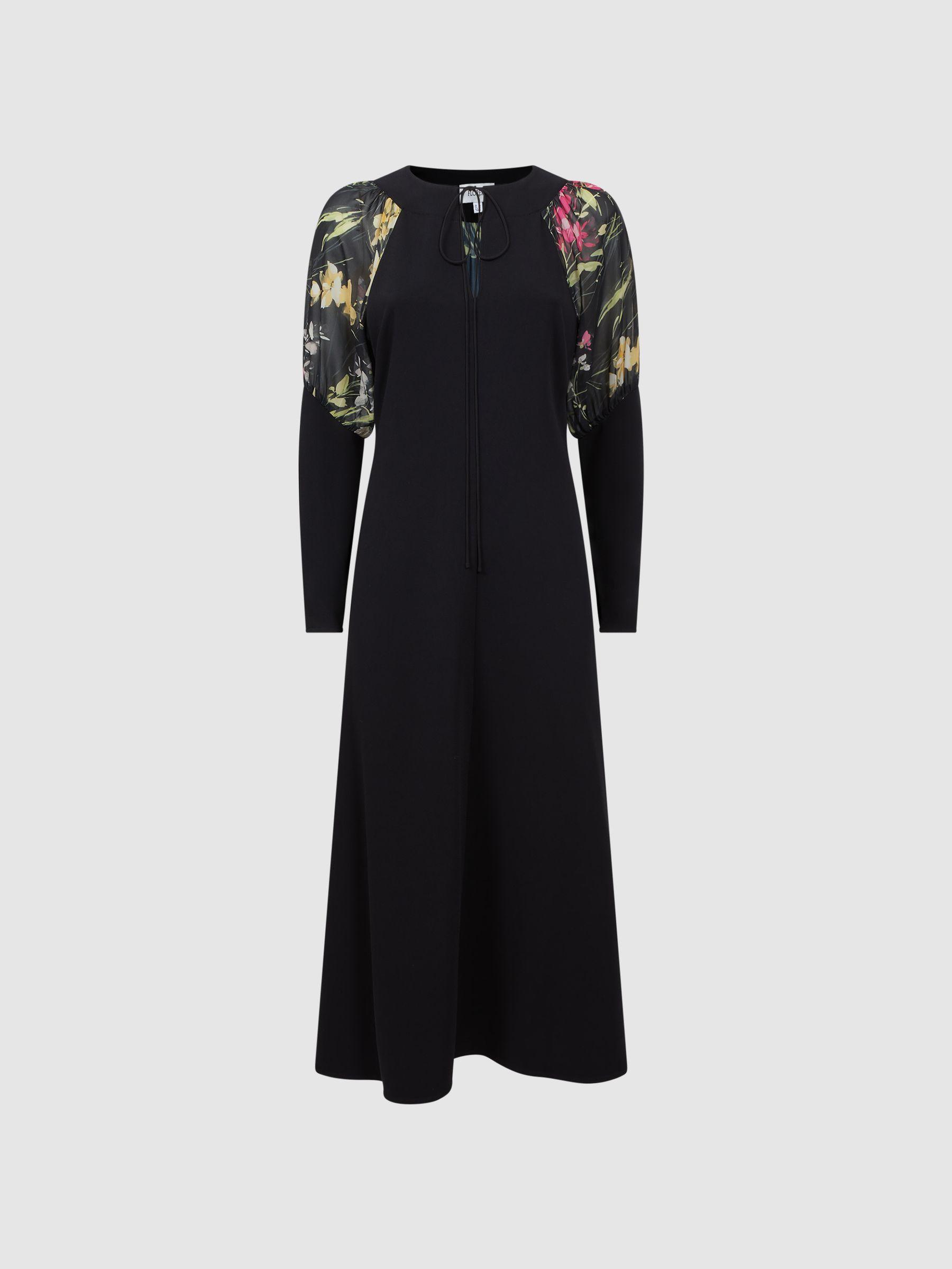 Florere Print Sleeve Midi Dress in Black Product Image