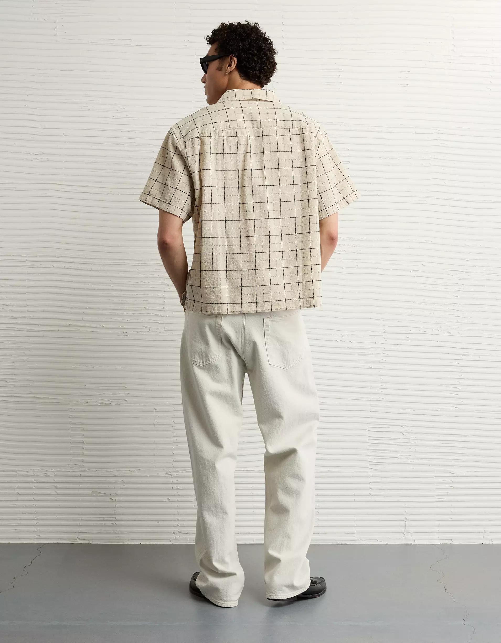 AE Poolside Linen-Blend Plaid Button-Up Shirt Product Image