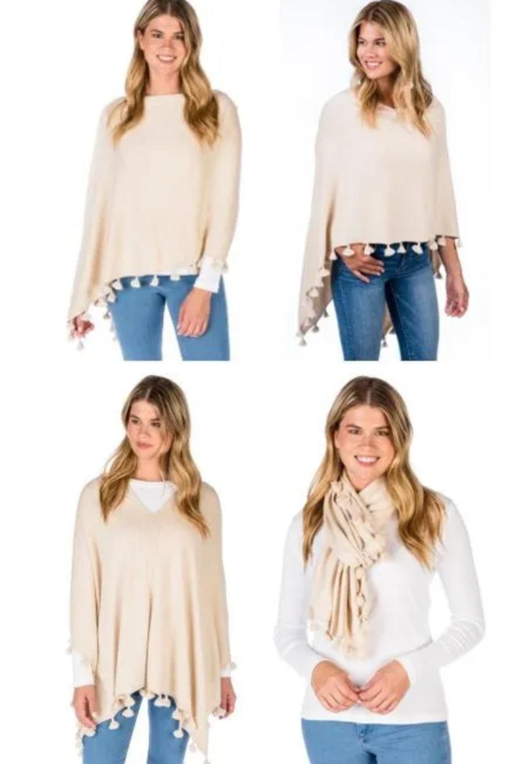 Cashmere Blend Tassel Trim Topper Poncho Product Image