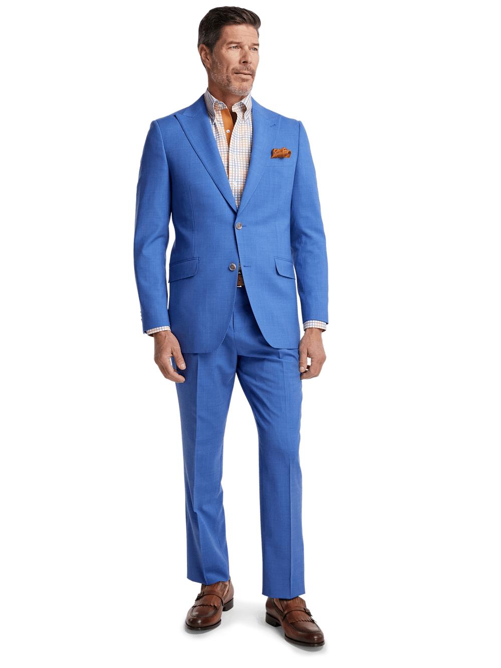 Wool Stretch Bengaline Peak Lapel Suit - French Blue Product Image