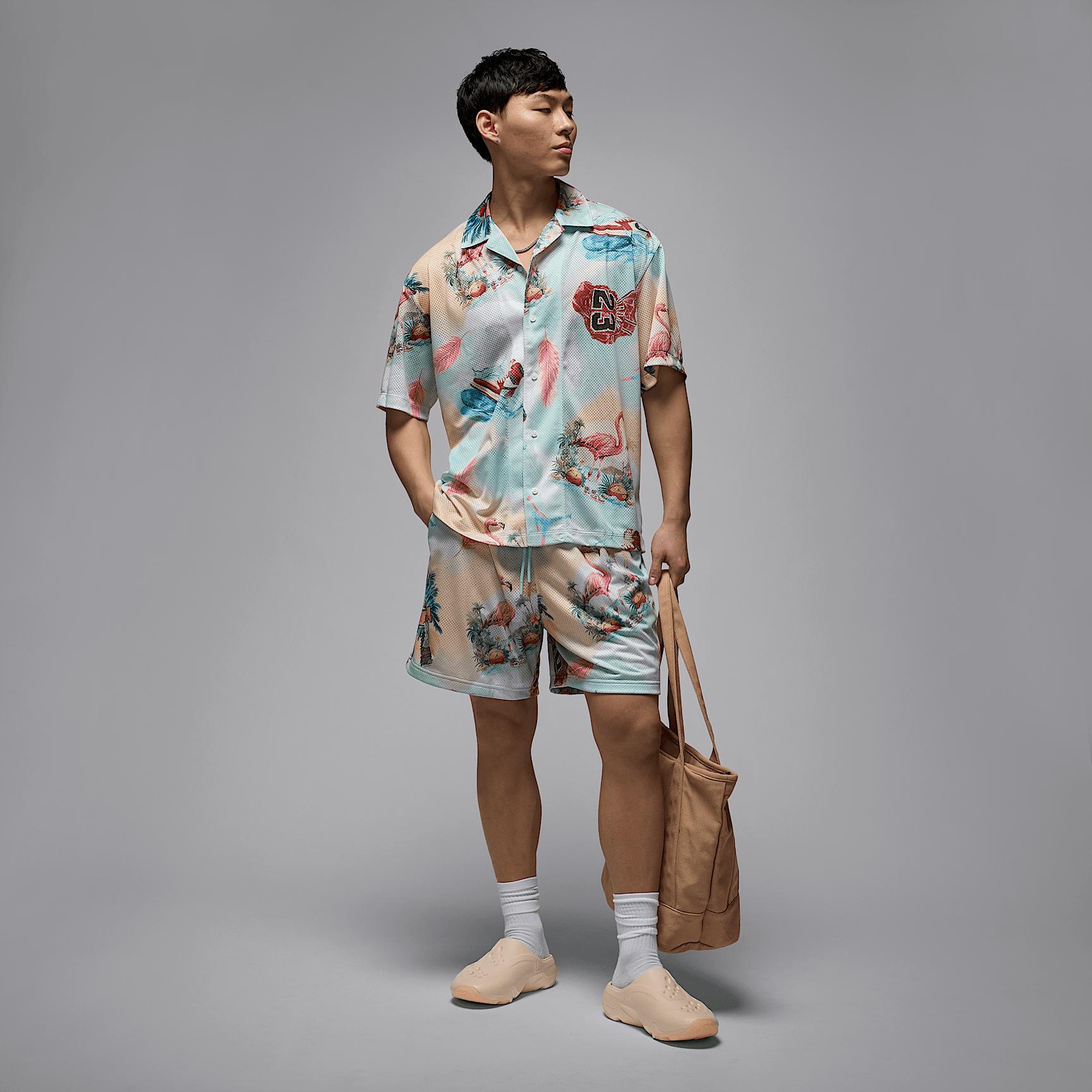 Jordan Mens Jordan Essential SMR PK Printed Camp Top - Mens Sail/Carolina Product Image