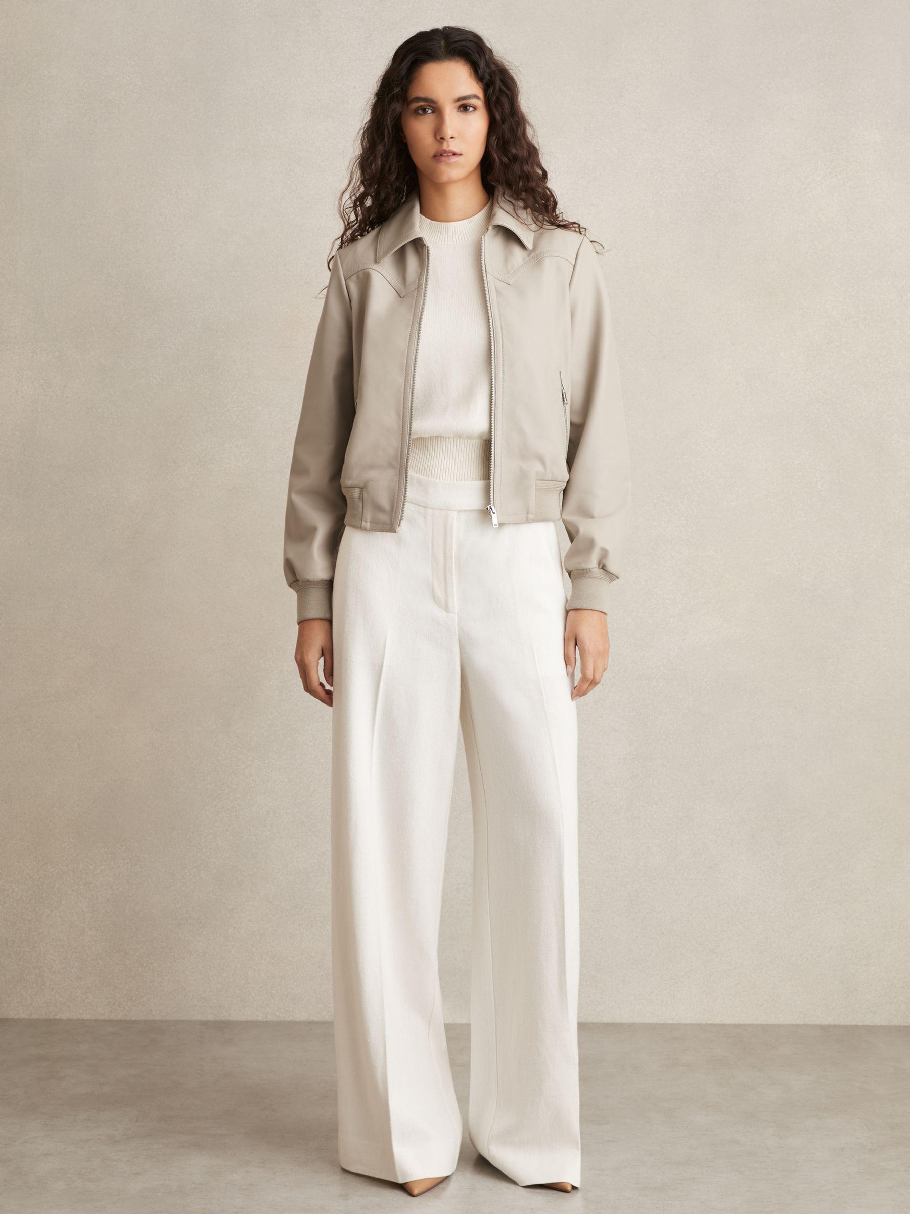 Leather Bomber Jacket in Grey Product Image