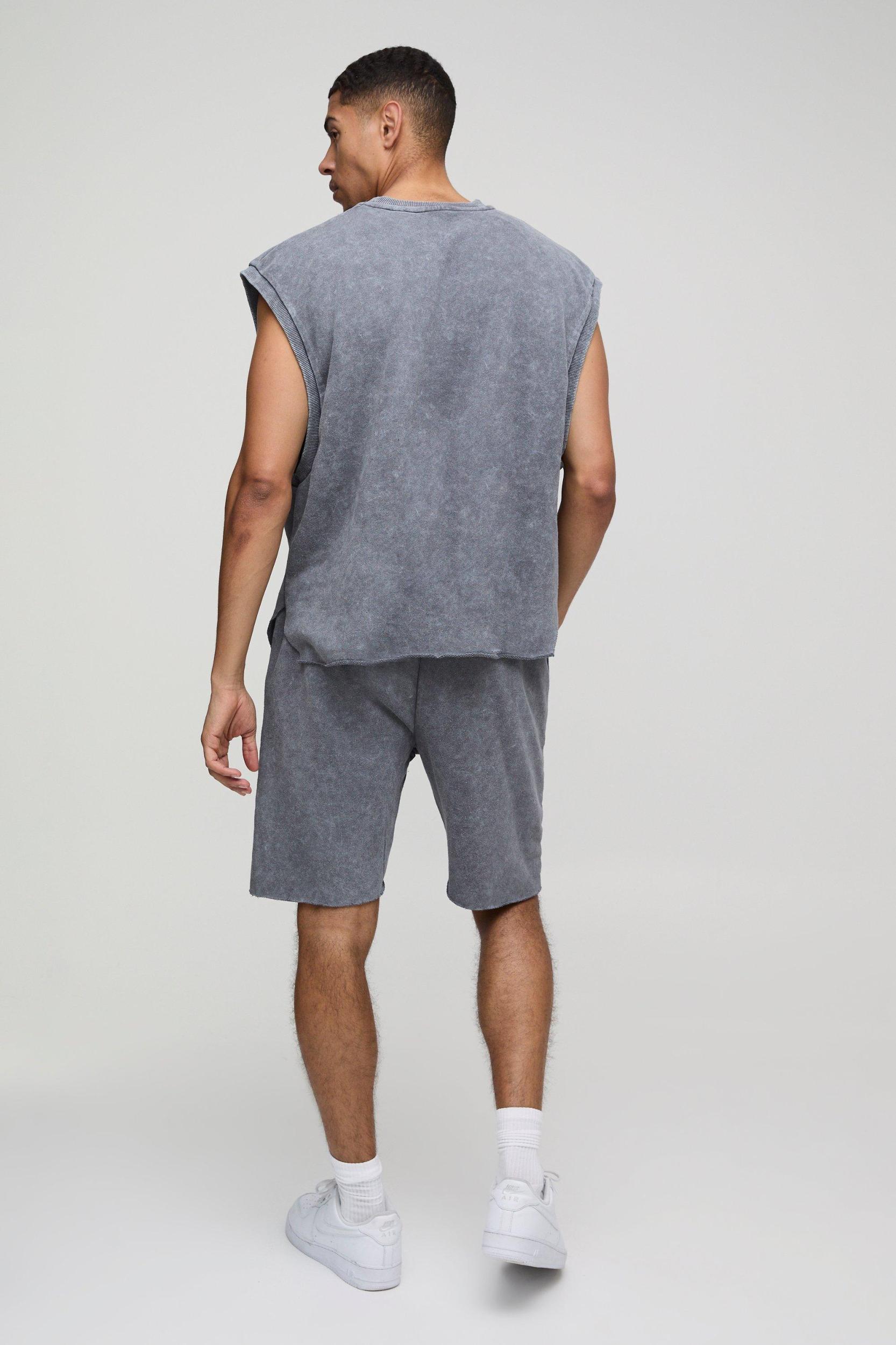 Relaxed Fit Print Short Length Washed Shorts | boohooMAN USA Product Image