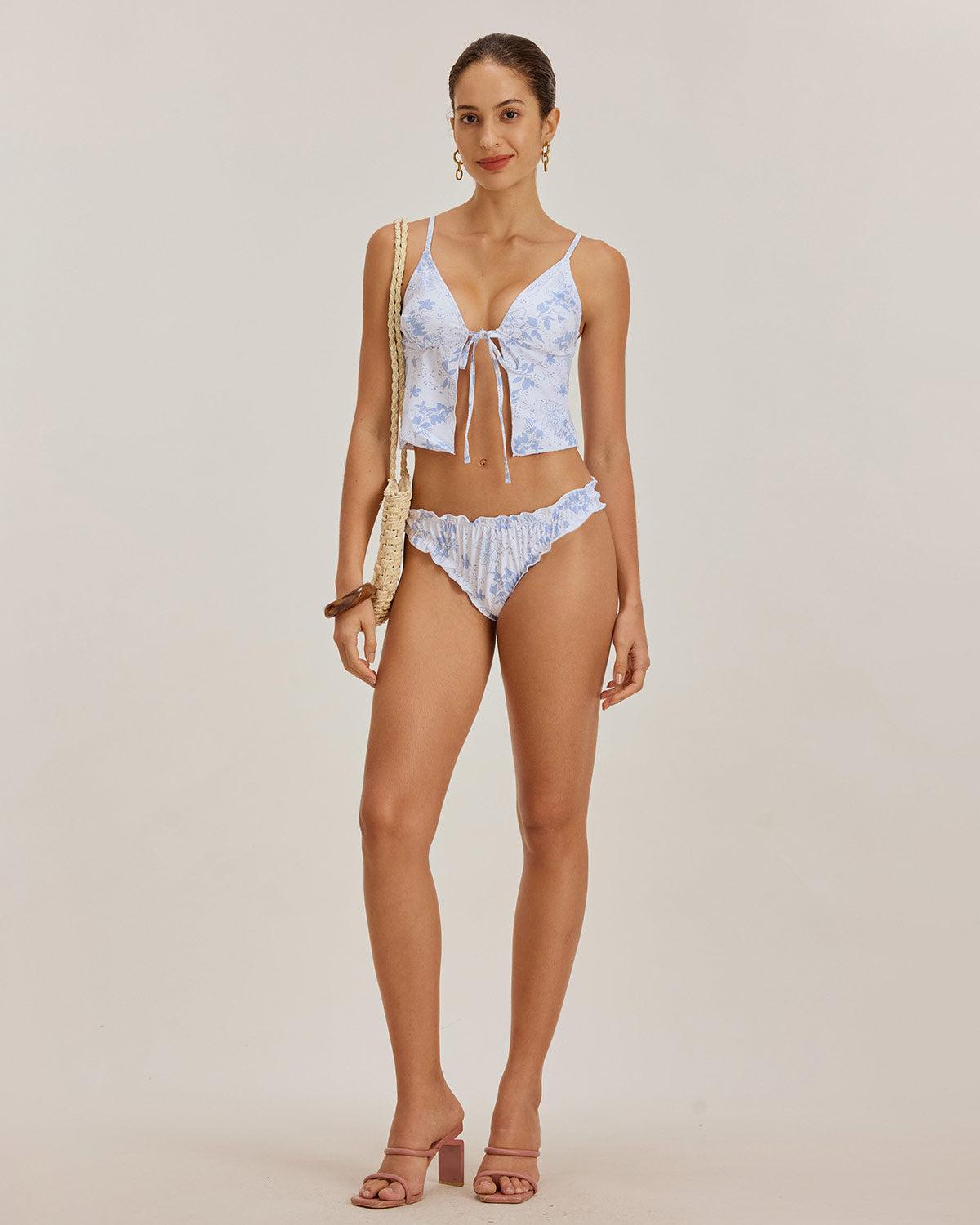 Blue Floral Tie Front Tankini Set Product Image