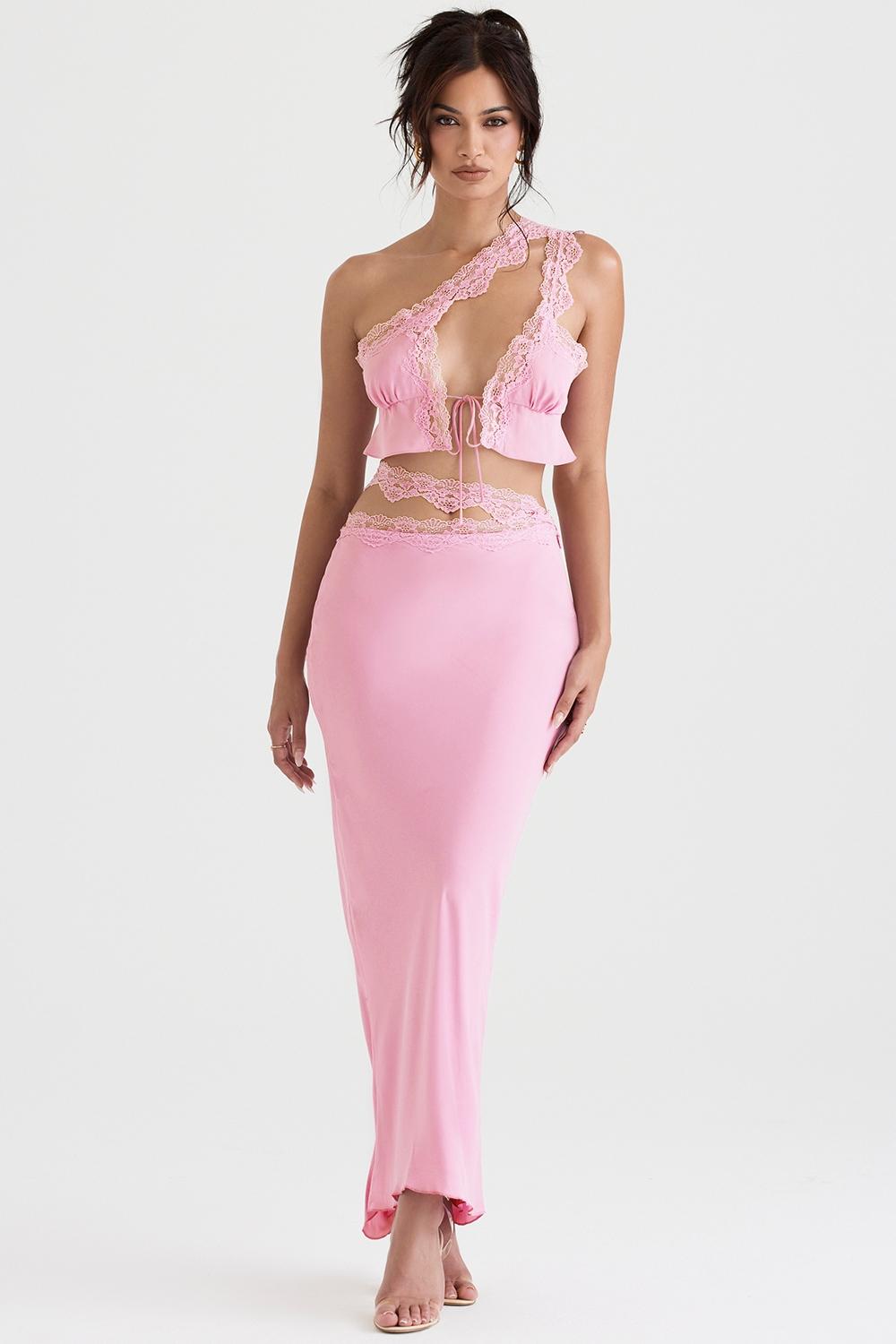 Mathilda  pink lace trim maxi skirt Product Image