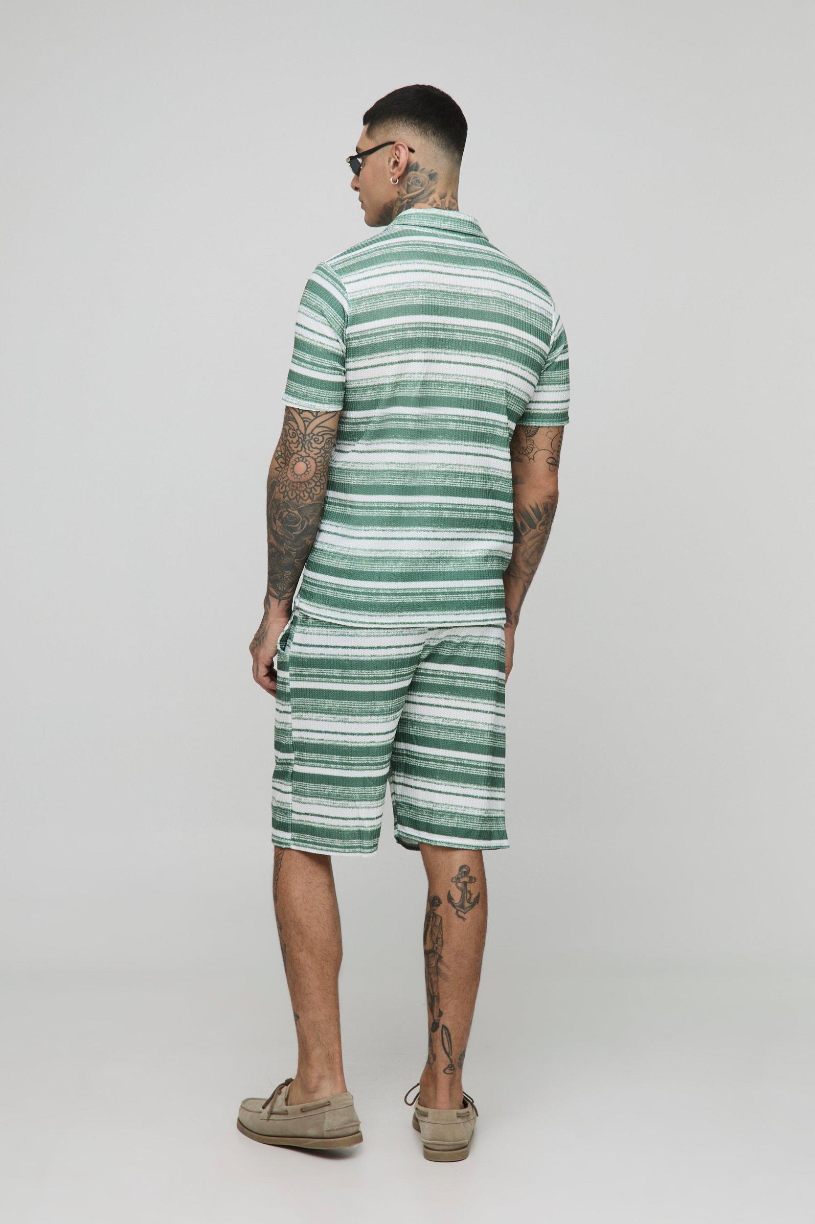 Tall Slim Revere Abstract Textured Polo Short Set | boohooMAN USA Product Image