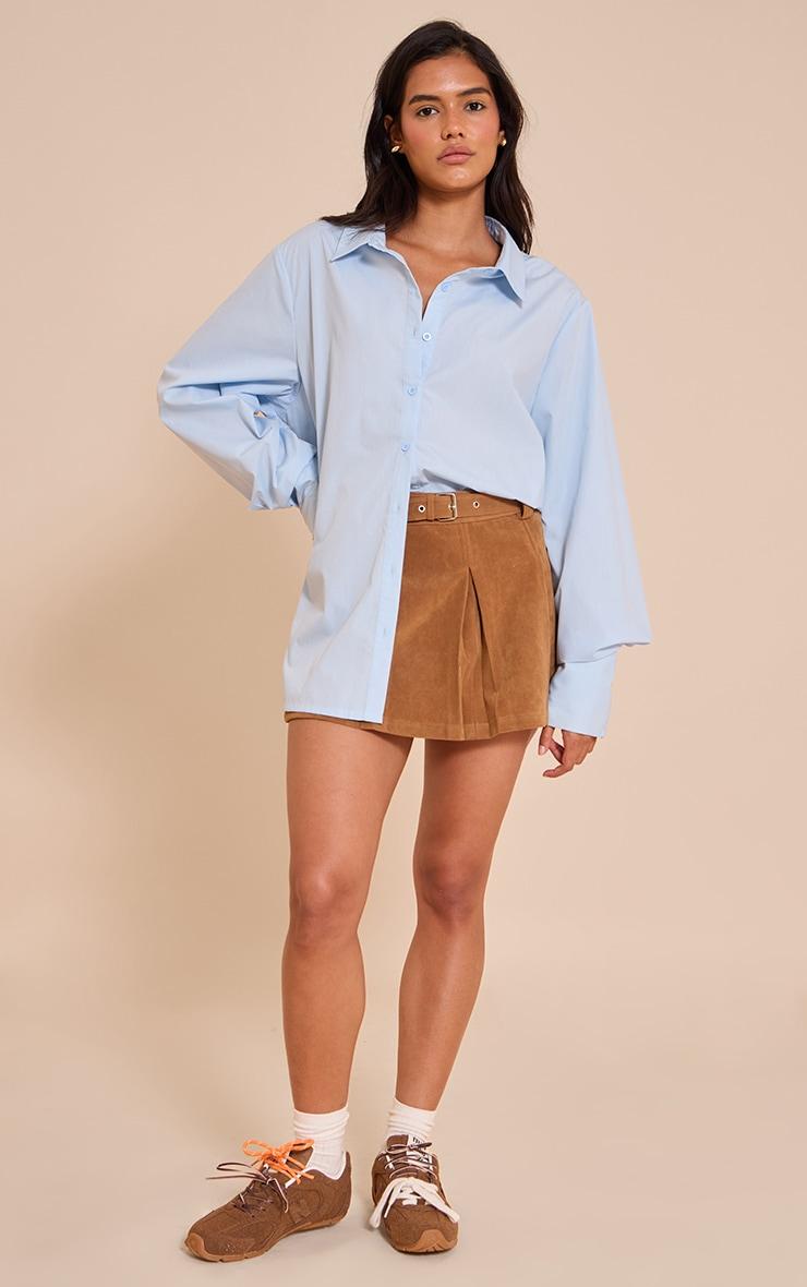 Camel Faux Suede Pleated Mini Skirt Product Image