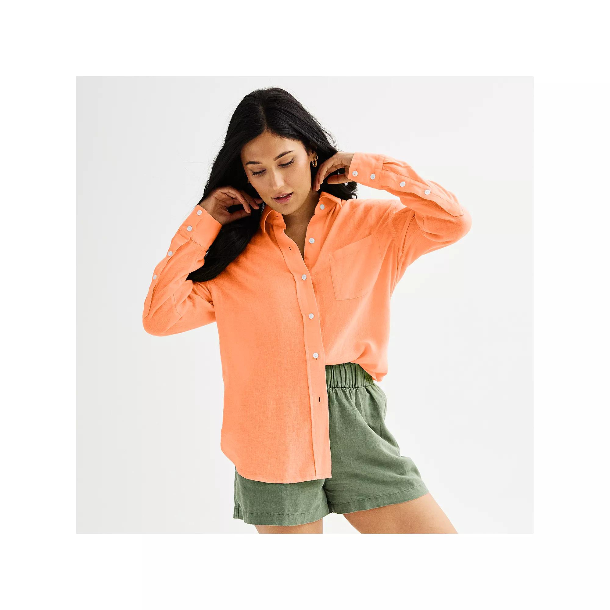 Women's Sonoma Goods For Life® Oversized Linen-Blend Boyfriend Shirt, Size: Small, Pink Spritz Product Image