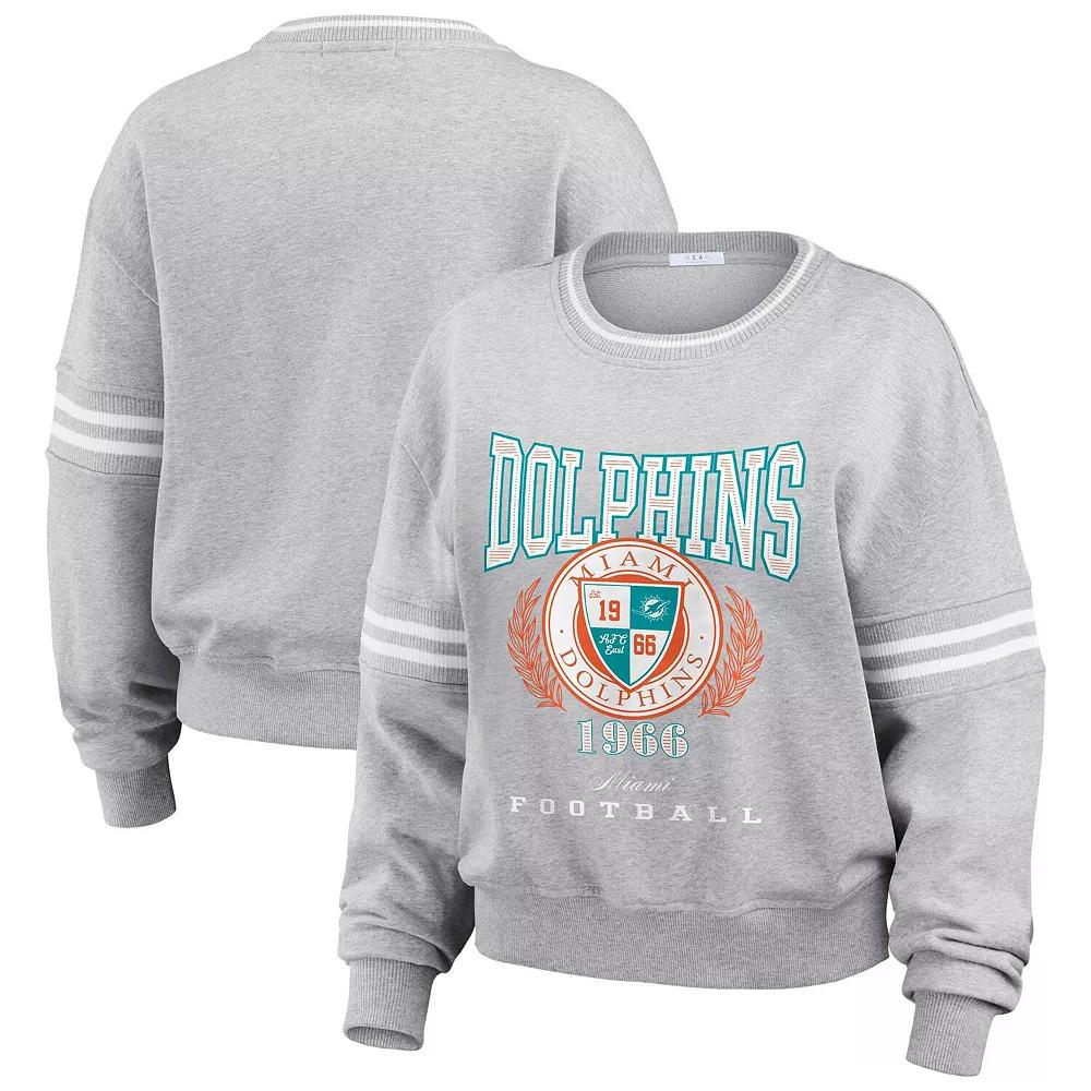 Women's WEAR by Erin Andrews Heather Gray Miami Dolphins Cropped Pullover Sweatshirt, Size: XL, Grey Product Image