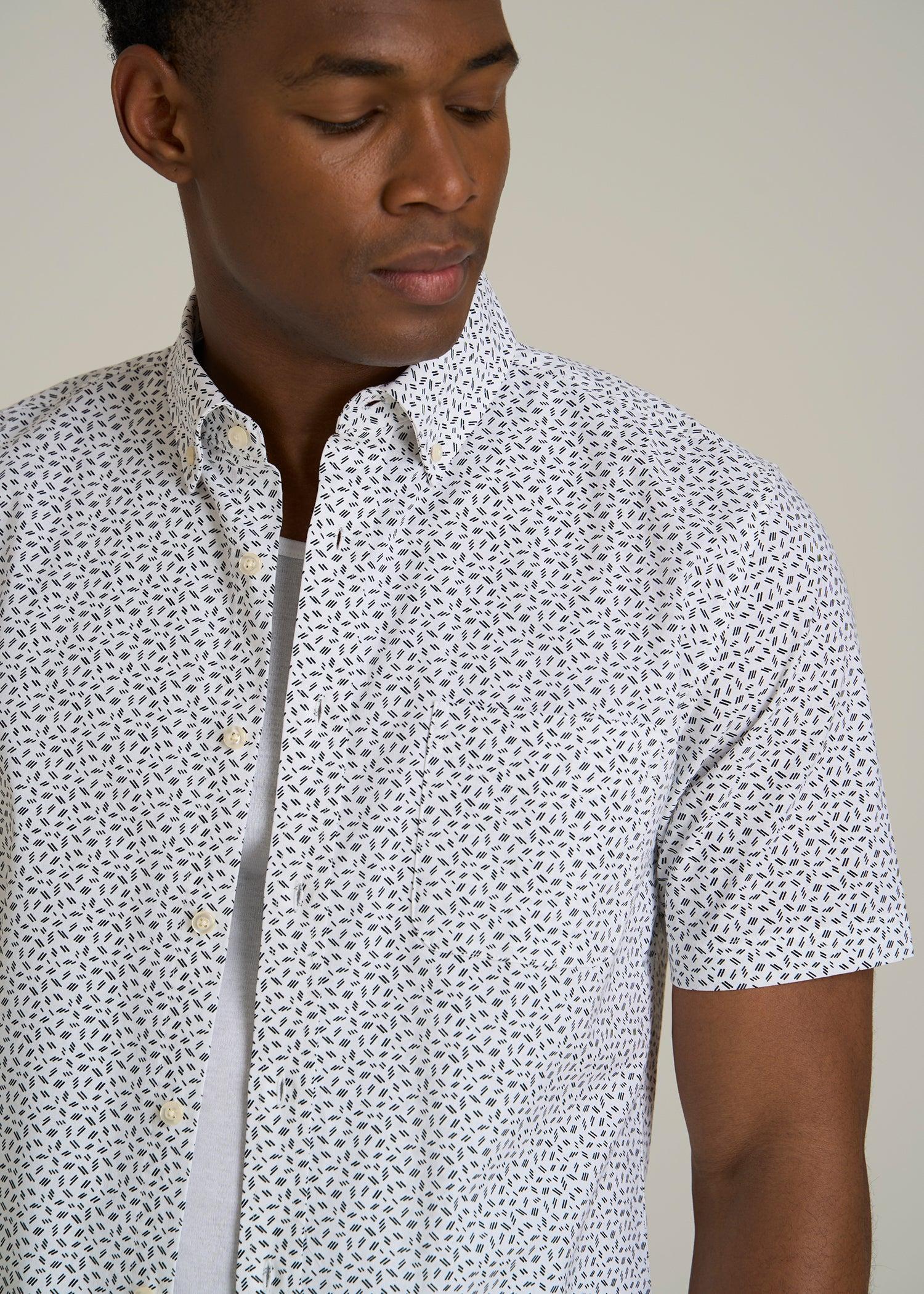 Short Sleeve Shirt for Tall Men in Black and White Geometric Male Product Image