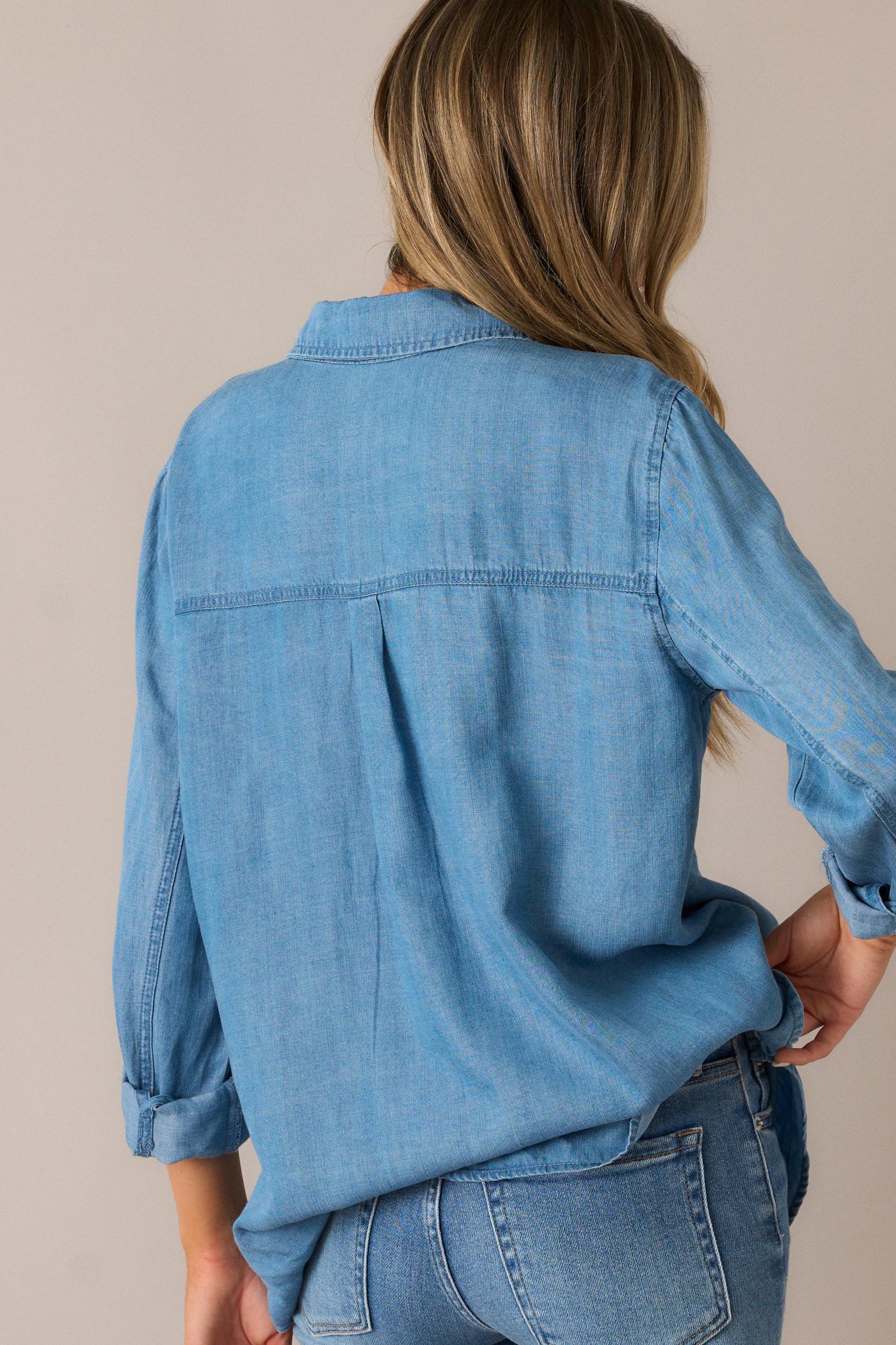 Weekend Wandering Chambray Button Front Blouse Product Image