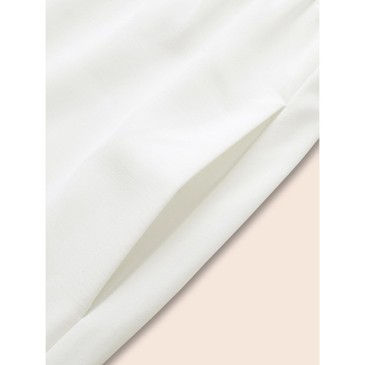 Plus Size Contrast Patchwork Pleated Midi Dress WhiteSmoke Women At the Office Contrast Shirt collar Long Sleeve Curvy BloomChic 28/5X Product Image