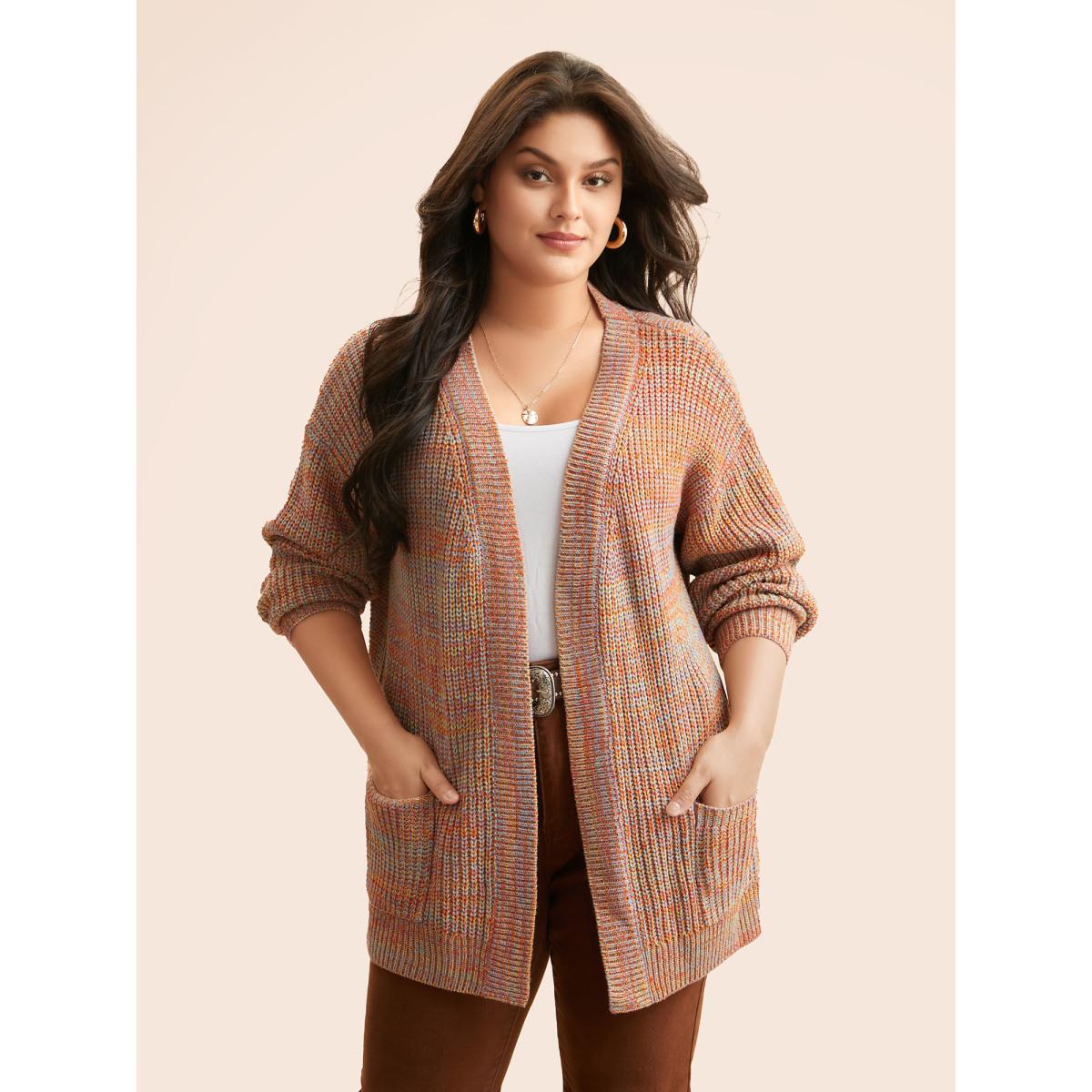 Plus Size Heather Patch Pocket Drop Shoulder Cardigan Multicolor Women Casual Loose Long Sleeve Everyday Cardigans BloomChic 10/M Product Image